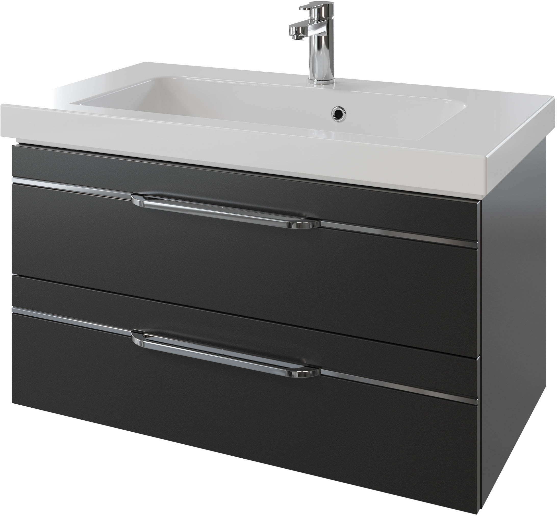 Saphir Waschtisch "Serie Balto Mineralmarmor-Waschtisch mit Unterschrank, 92 cm breit", Waschplatz mit 2 Schubladen, Bad