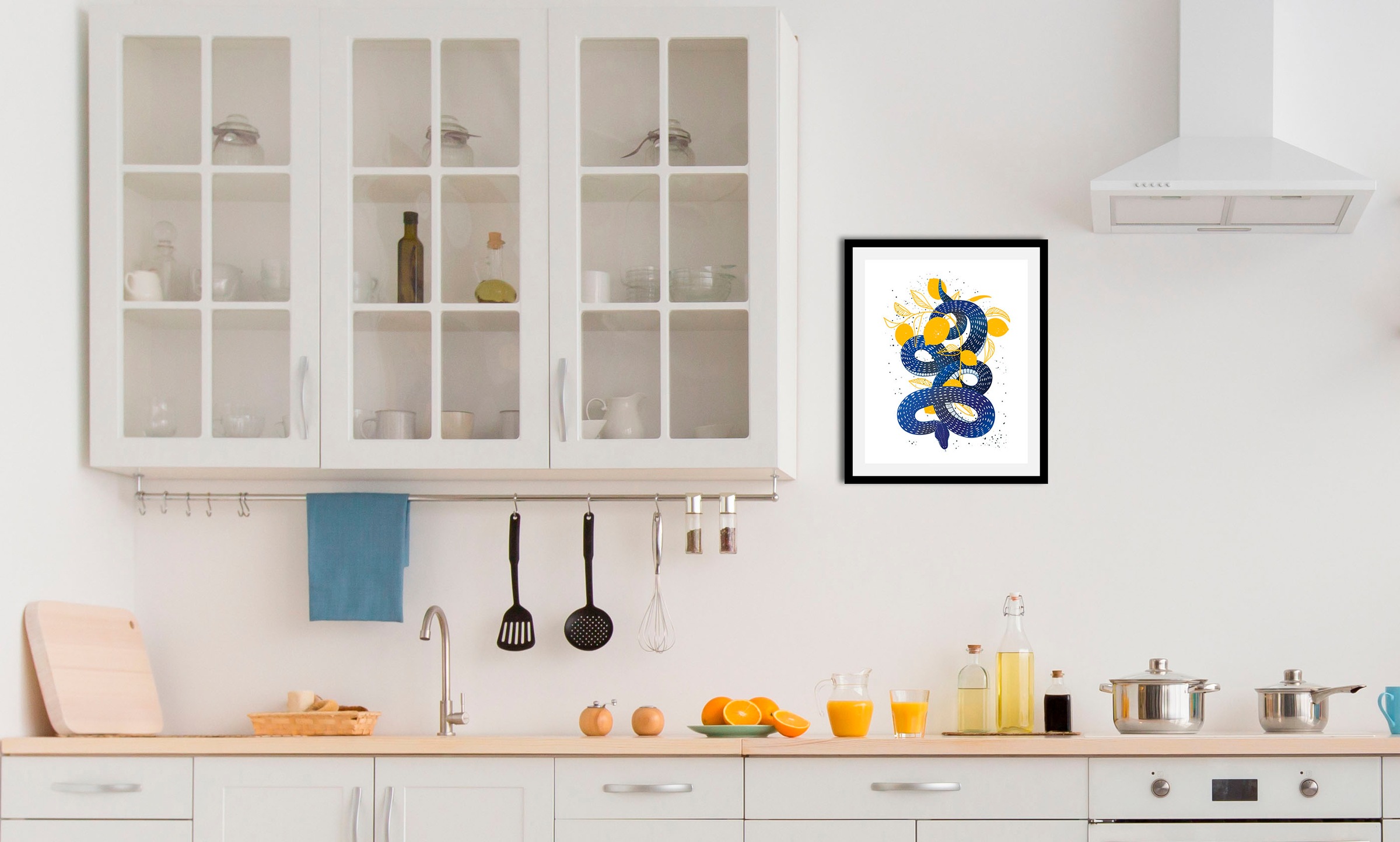 queence Bild »Lemon Snake«, Obst-Obst Bilder-Schriftzug-Figuren-Tiere-Reptilien, (1 St.), HD Premium Poster-Druck inkl. Holzrahmen