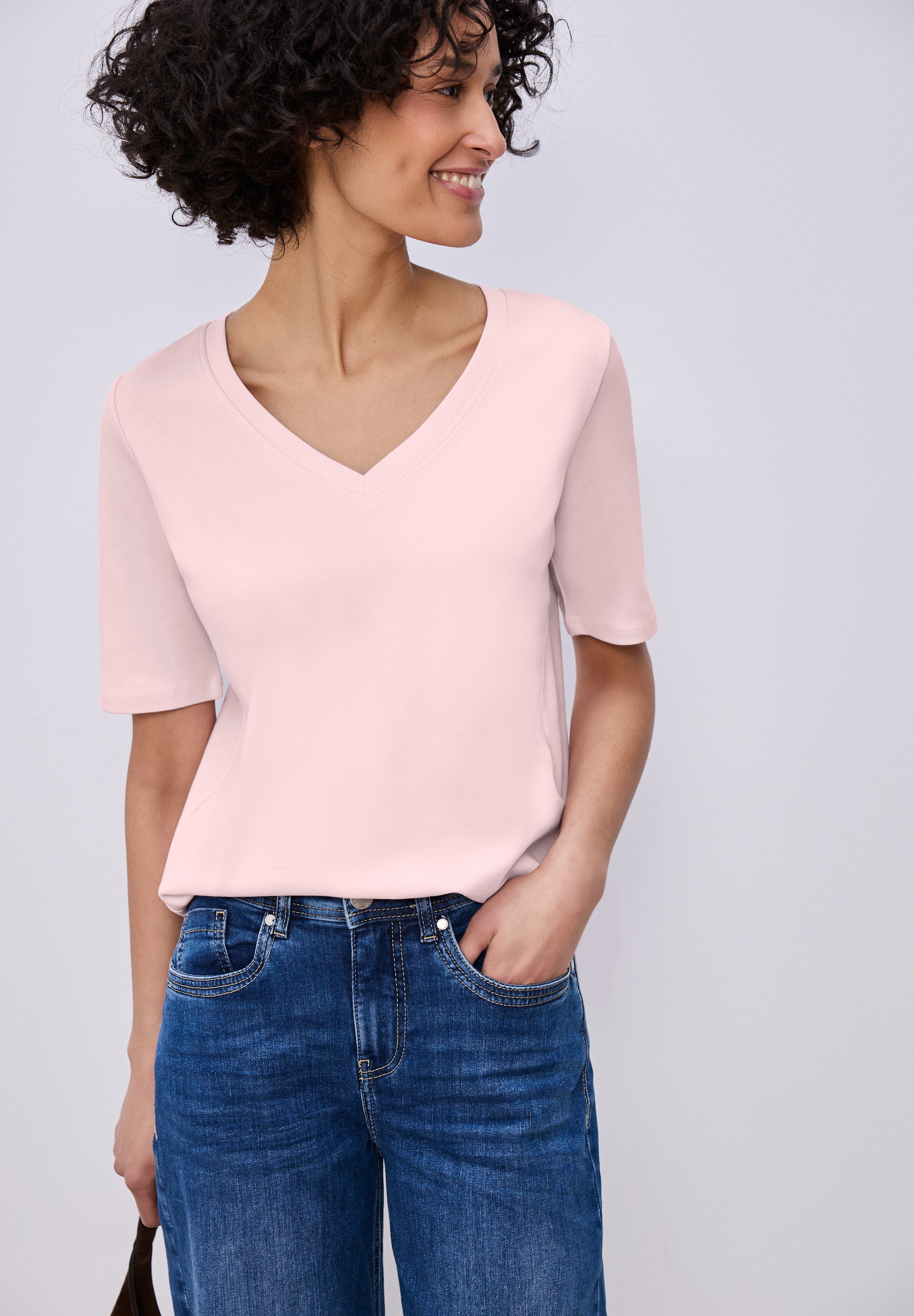 STREET ONE V-Shirt aus reiner Baumwolle