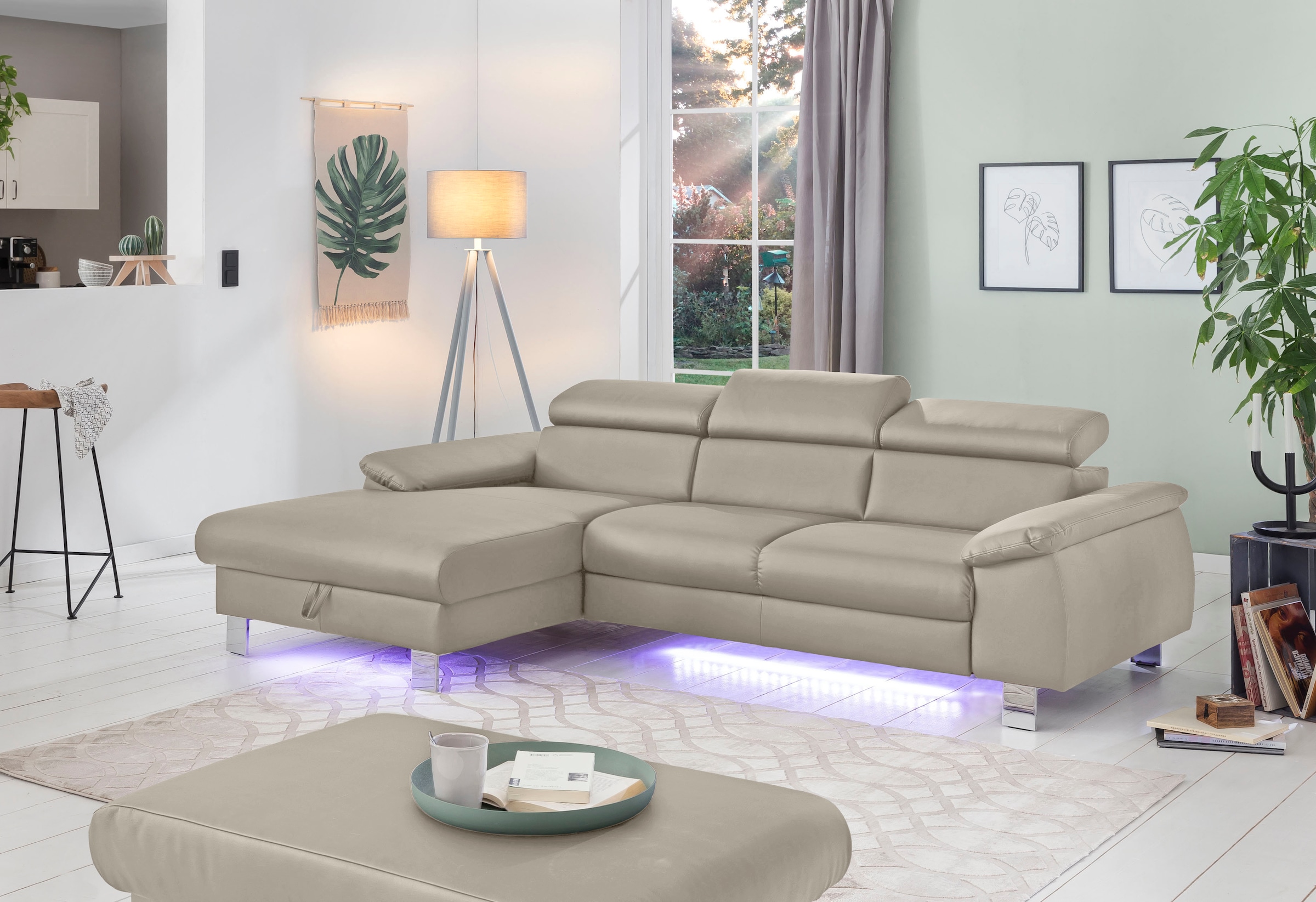 COTTA Ecksofa Komaris, Ecksofa, wahlweise mit RGB-LED-Beleuchtung und Bettf günstig online kaufen