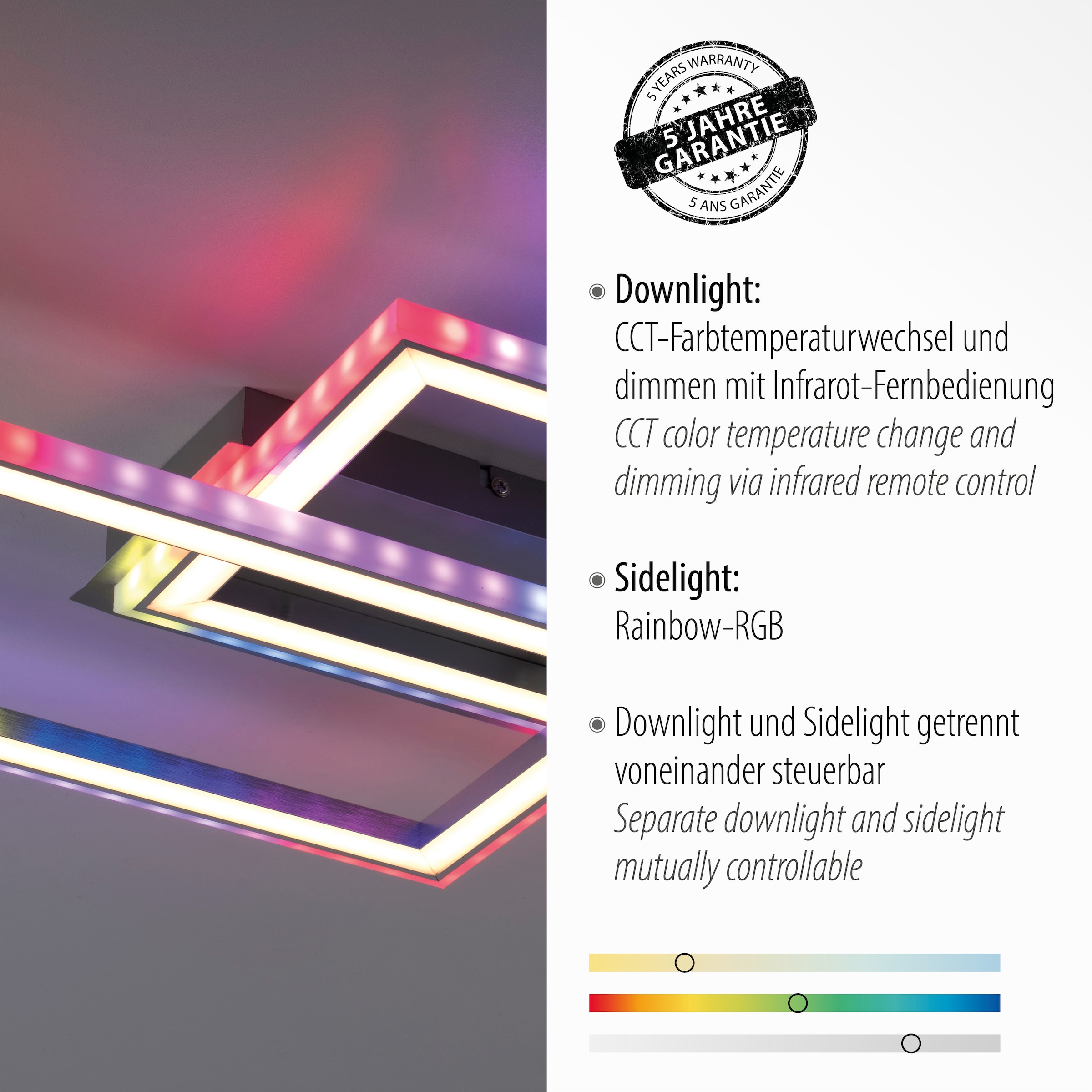 über dimmbar | RGB-Rainbow, 2 Deckenleuchte LED, Fernbedienung, Infrarot flammig-flammig, JUST LIGHT CCT BAUR - inkl., »FELIX60«,