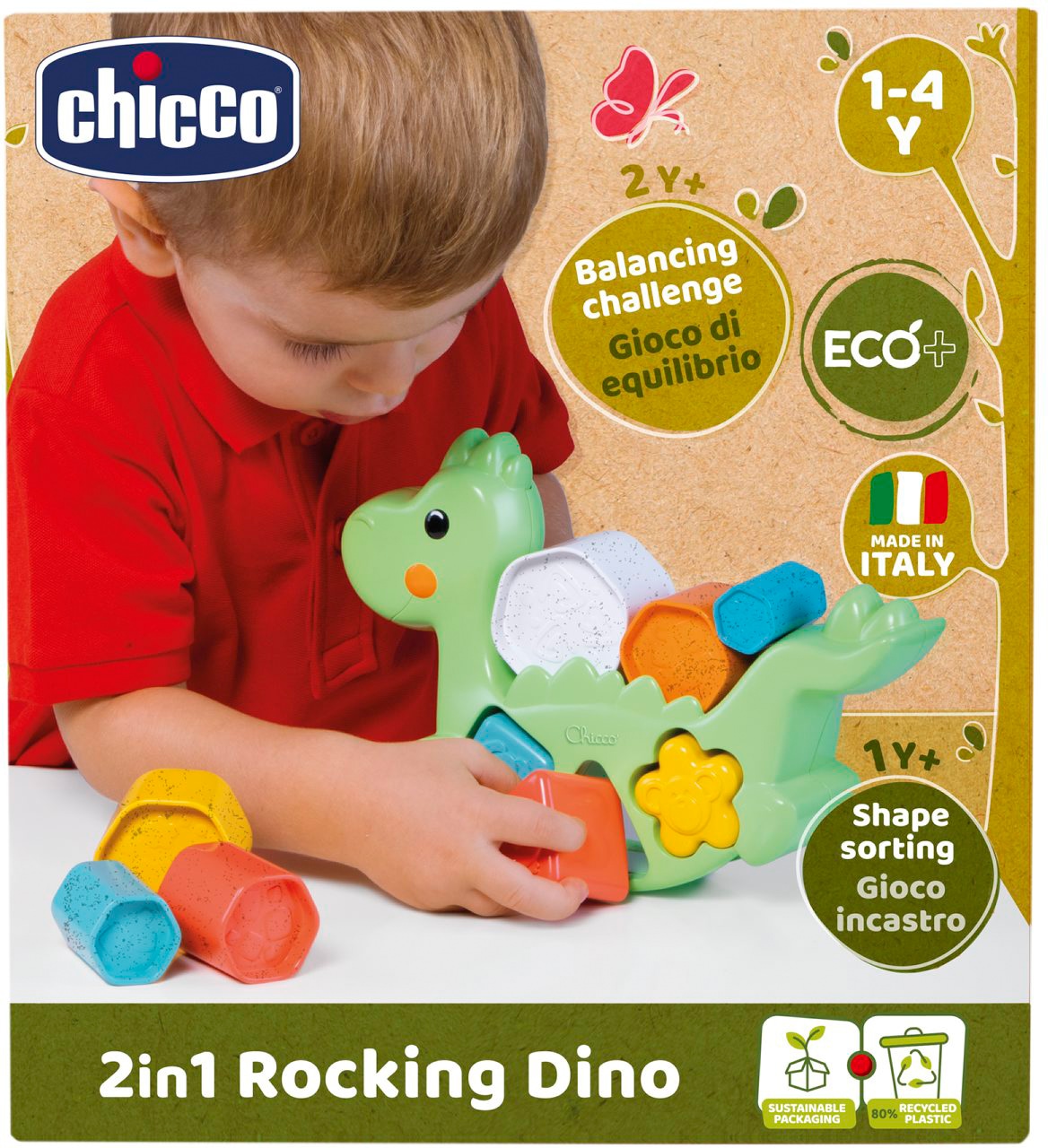 Chicco Lernspielzeug »2 In 1 Schaukeldino«, teilweise aus recyceltem Material; Made in Europe