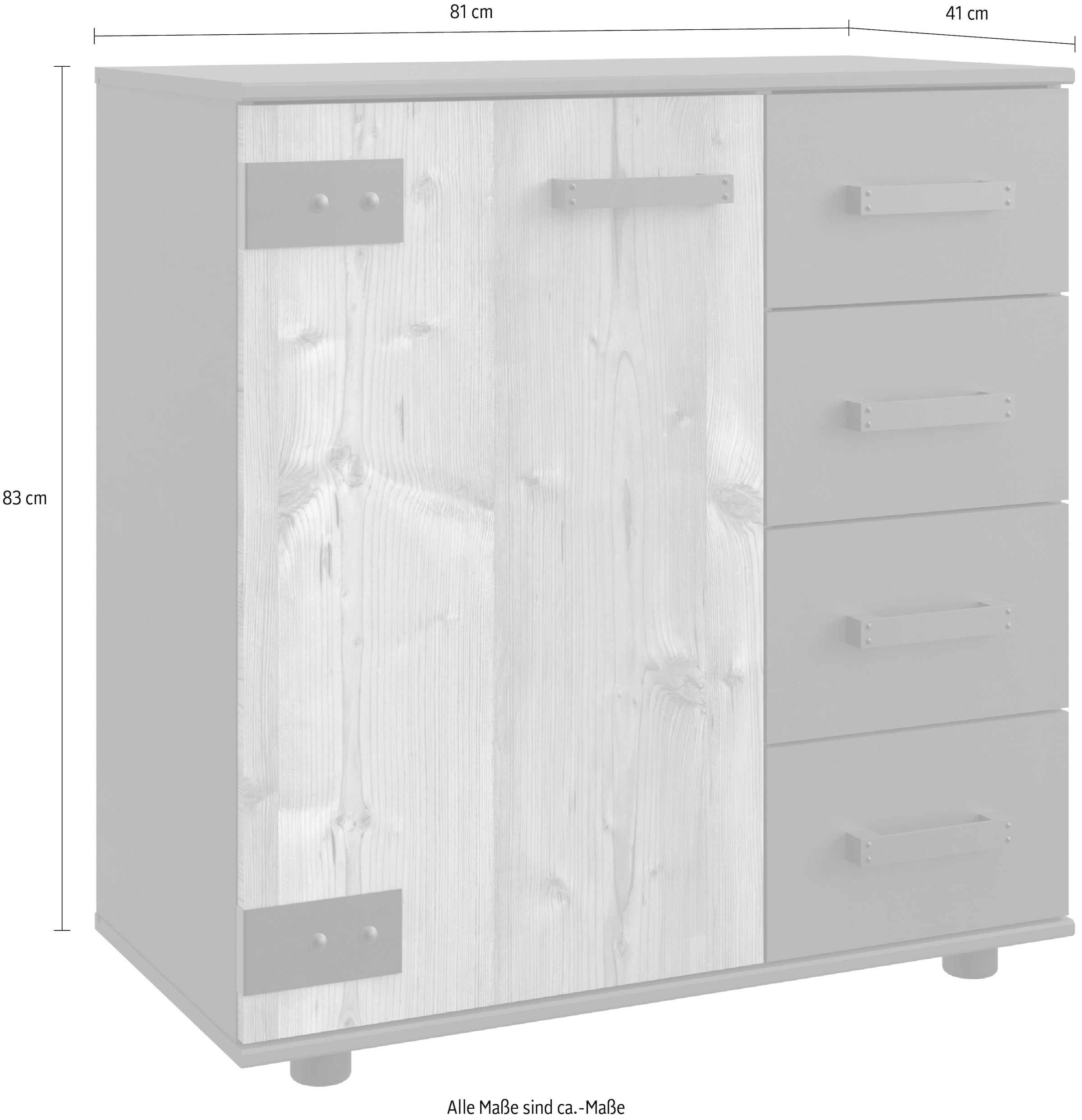 Wimex Kombikommode »Stockholm, Schrank Made in Germany«, rustikale Optik Industrial-Look, 1-türig mit 4 Schubladen, 81/41/83 cm