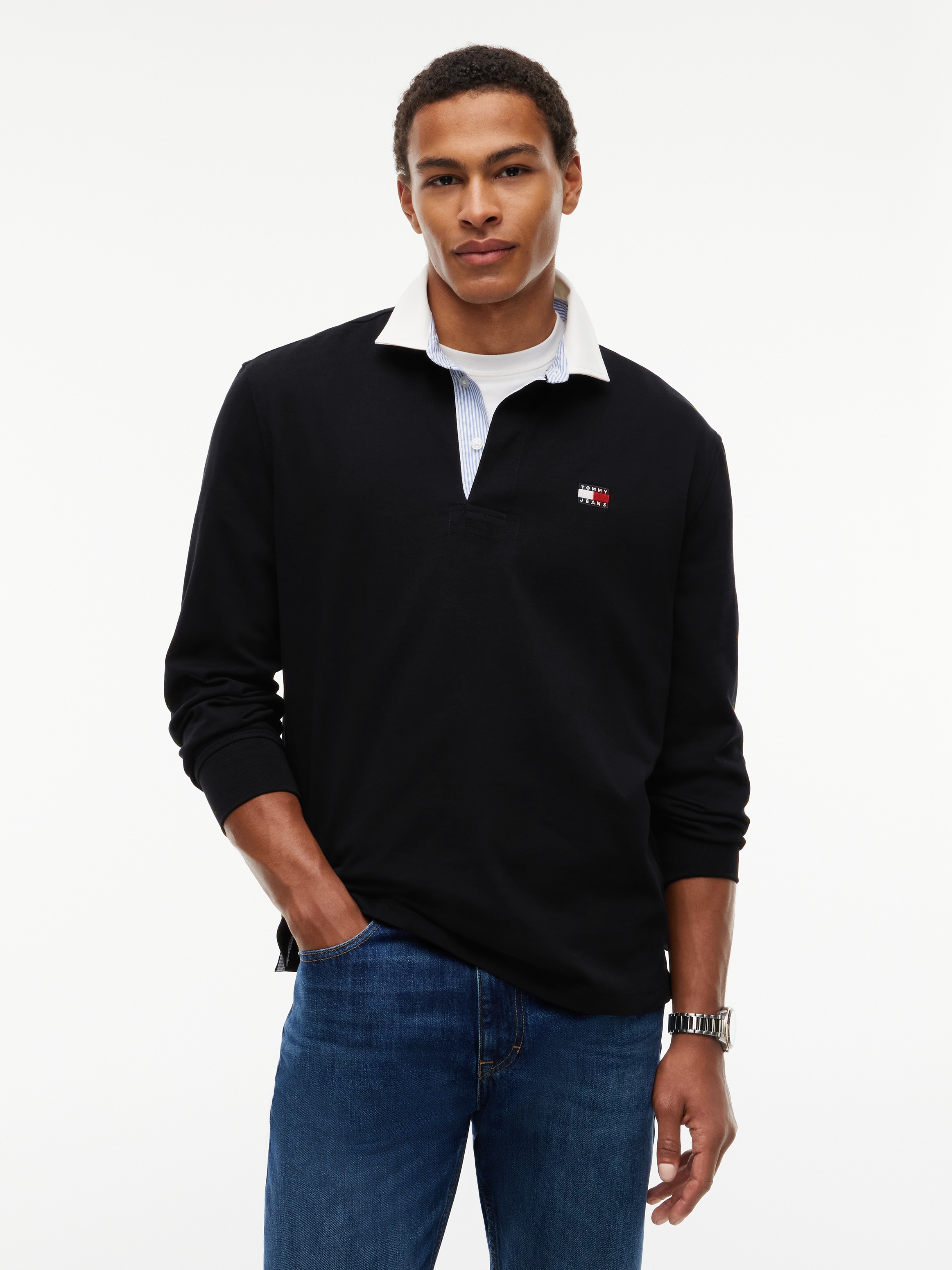Tommy Jeans Langarm-Poloshirt "TJM RLX ESS BADGE RUGBY EXT" Relaxed Fit Rugby-Shirt