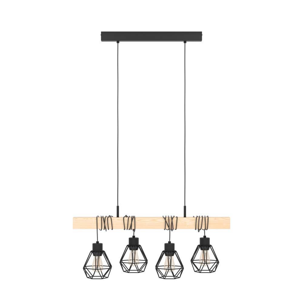 EGLO Hängeleuchte »TOWNSHEND 5«, 4 flammig, Leuchtmittel E27 | ohne Leuchtmittel, Vintage Pendellampe, Hängelampe, Schwarz, braun, FSC zertifiziert, E27