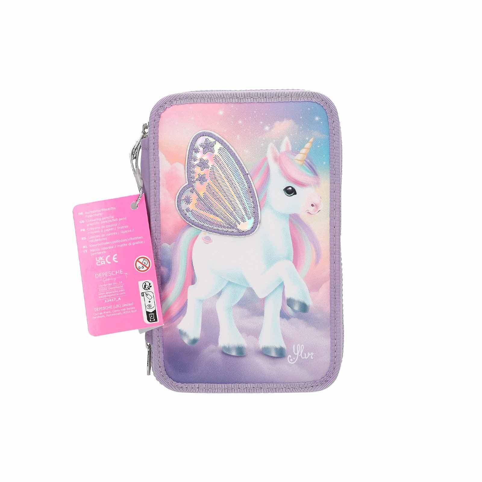 Depesche Buntstift »3-Fach Federtasche mit appliziertem Flügel inkl. Stifte Ylvi 7,5 x 13,5 x 20 cm lila«