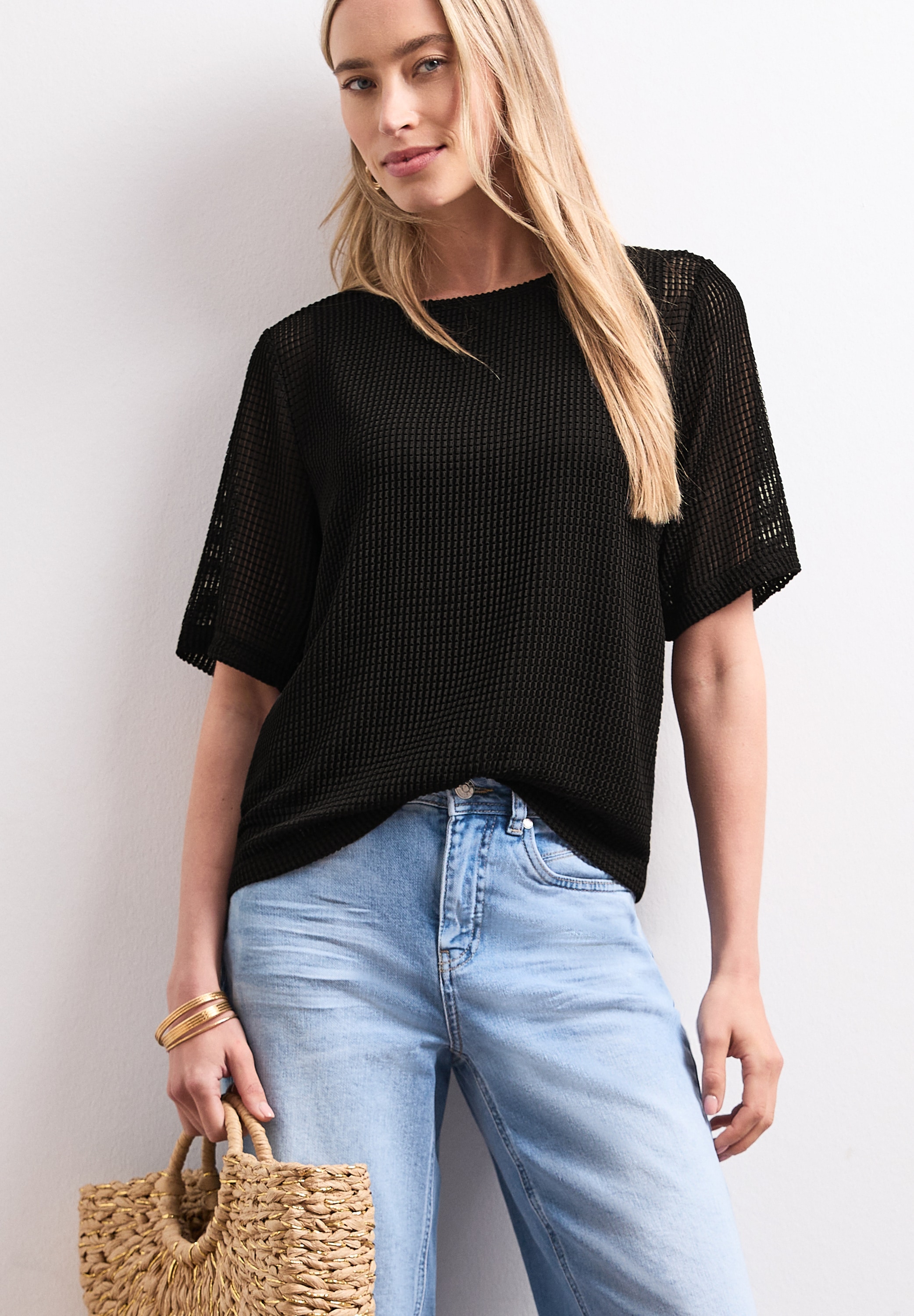 STREET ONE 2-in-1-Shirt Sommershirt aus Mesh mit U-Boot-Ausschnitt