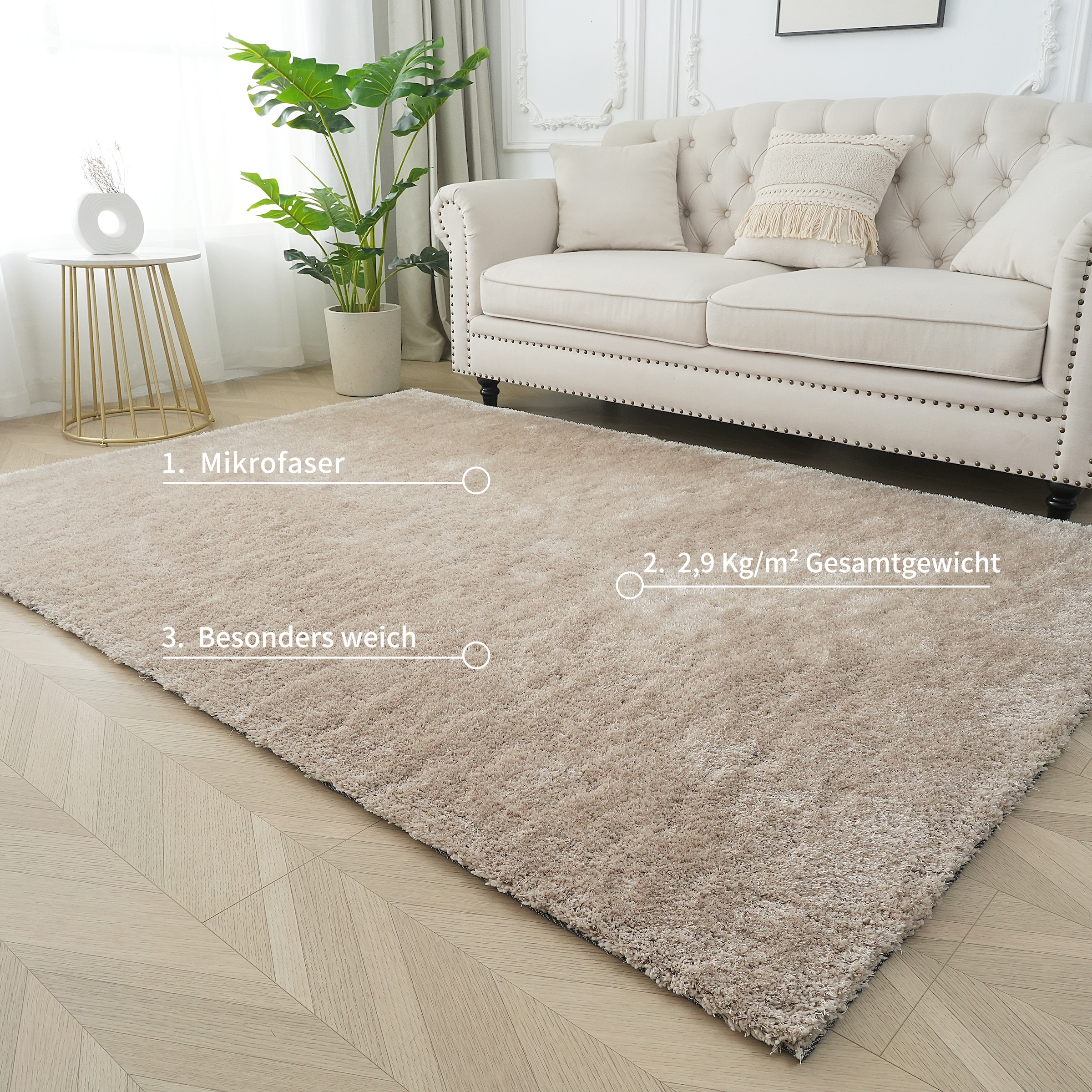 Teppich BRUNO BANANI "Dana Teppich, besonders weich und kuschelig, Kundenliebling" Gr. 6, beige, B:200cm H:30mm L:300cm, Kunstfaser, Teppiche, Teppich, uni, Mikrofaser Teppiche, Wohnzimmer, Schlafzimmer, Esszimmer 2