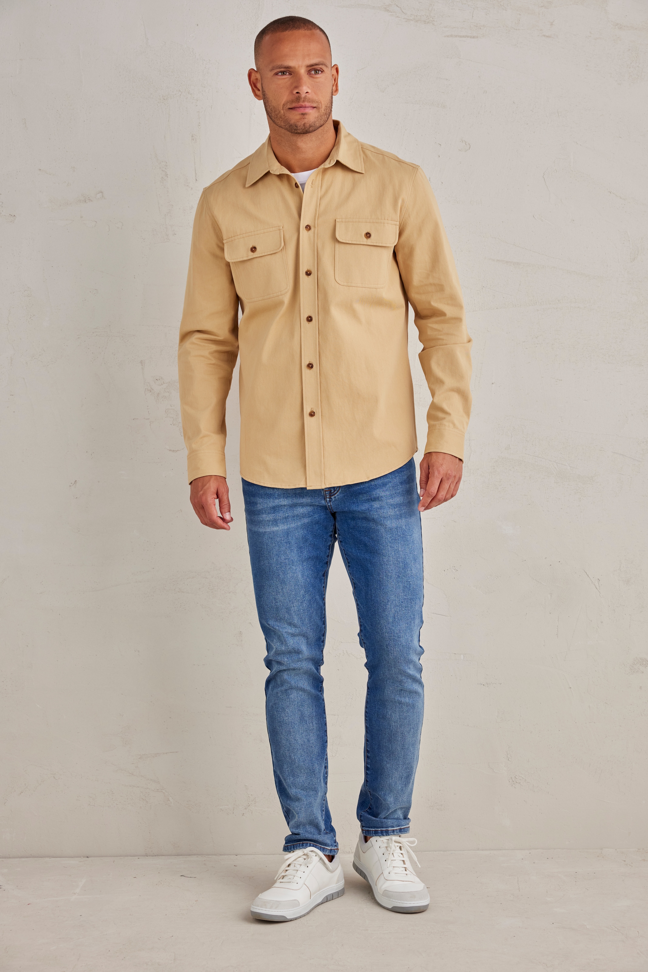 John Devin Langarmhemd », cooles Overshirt«, aus reiner Baumwolle, mit aufgesetzten Taschen