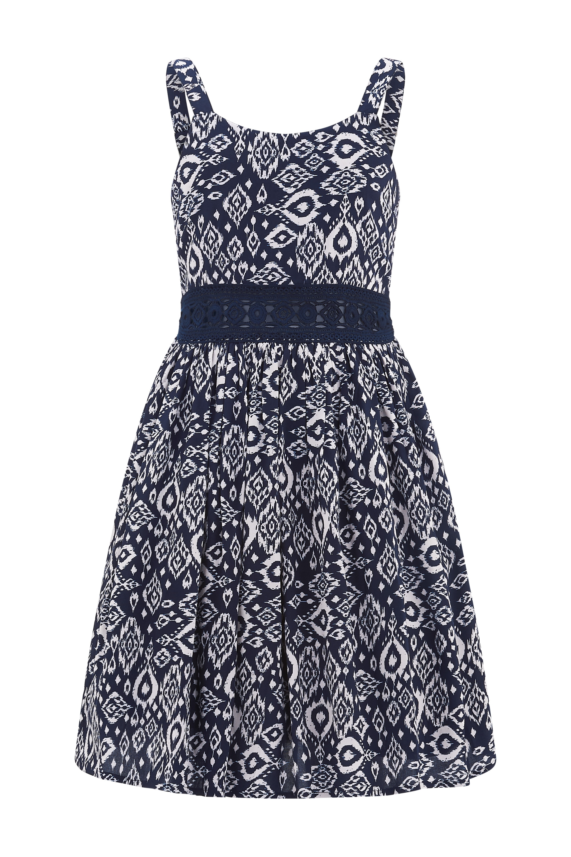 Druckkleid HAPPY GIRLS, Mädchen, Gr. 176, N-Gr, navy, Web, Obermaterial: 100% Viskose. Futter: 100% Baumwolle, bedruckt, ethno, figurbetont kniebedeckend, Rundhals, Kleider Druckkleid, mit verstellbaren Trägern und gesmokten Rücken