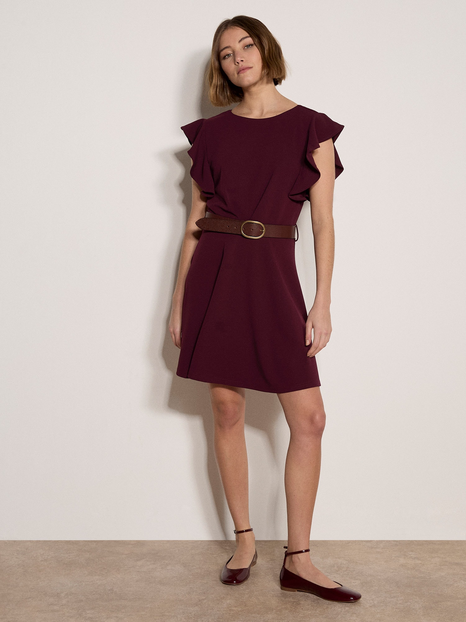 Apricot Minikleid »Mini-Kleid aus Jersey-Crêpe« mit Stoffgürtel, 2 tlg. mit Rüschenärmeln