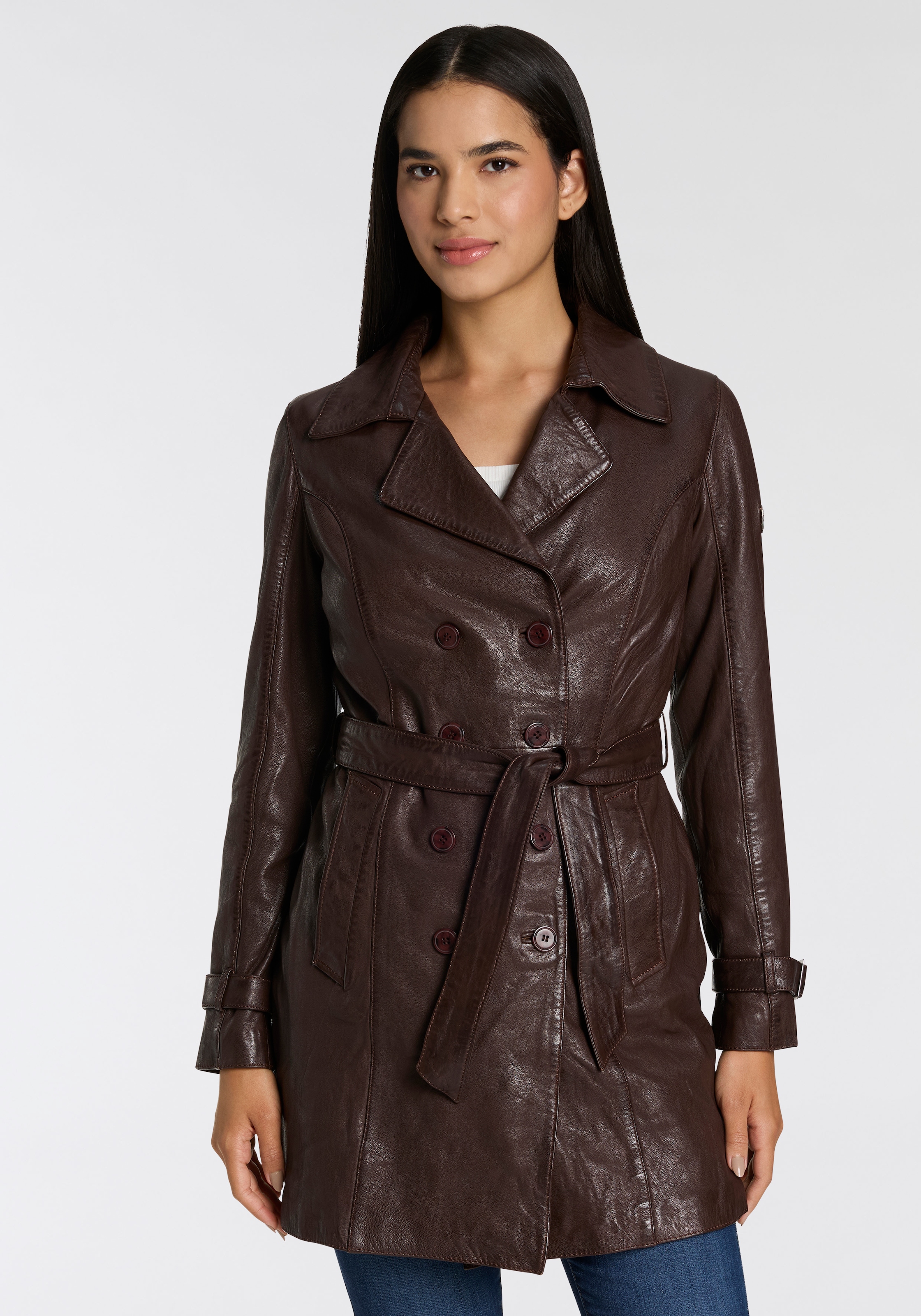 Mauritius Ledermantel "GWTaresa", (2 tlg., mit Bindegürtel), Leder-Trenchco günstig online kaufen