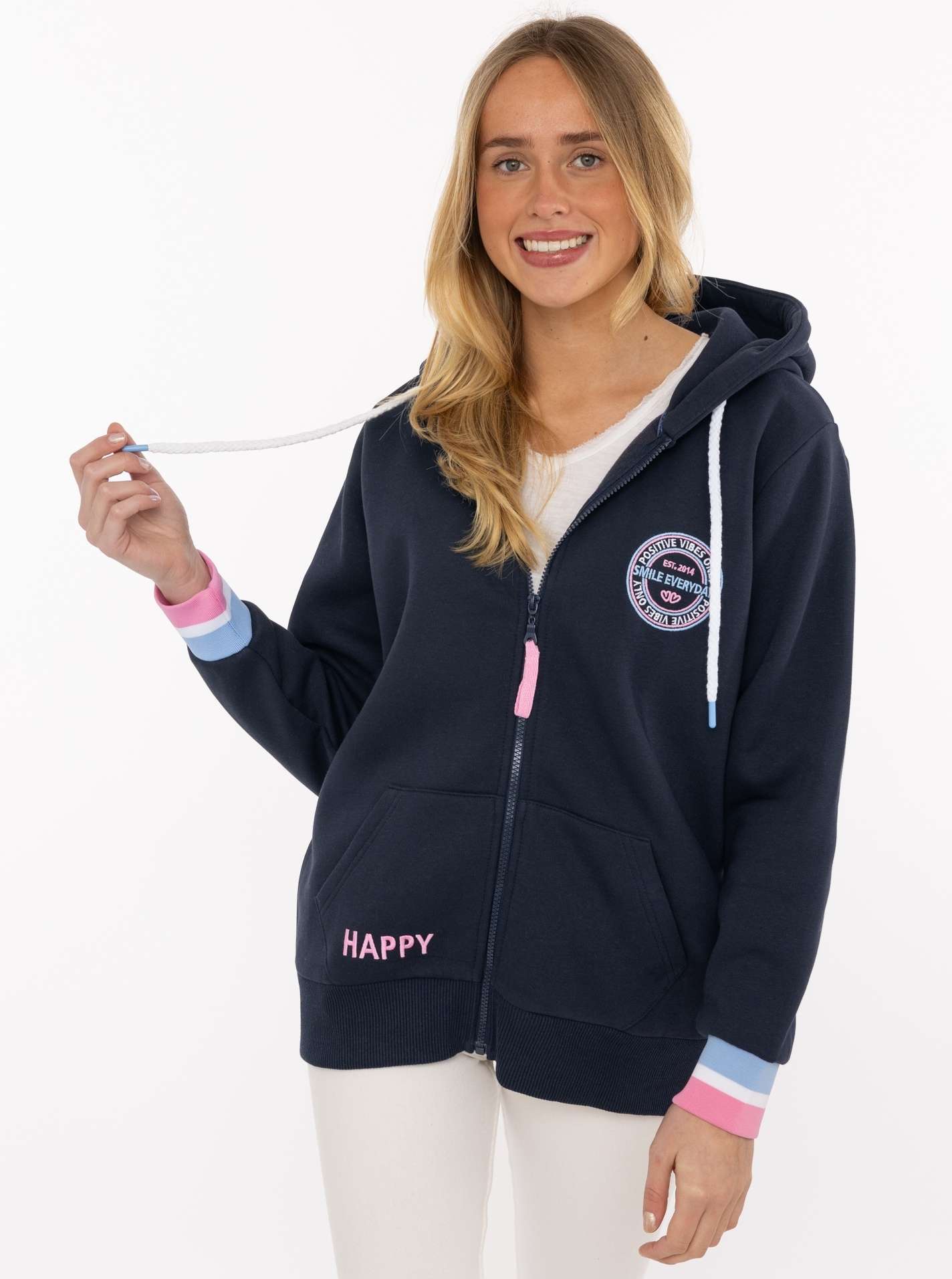 Zwillingsherz Kapuzensweatjacke ""Smile Everyday ZH"" Kapuze, Taschen, Langarm, Stickerei, Reißverschluss