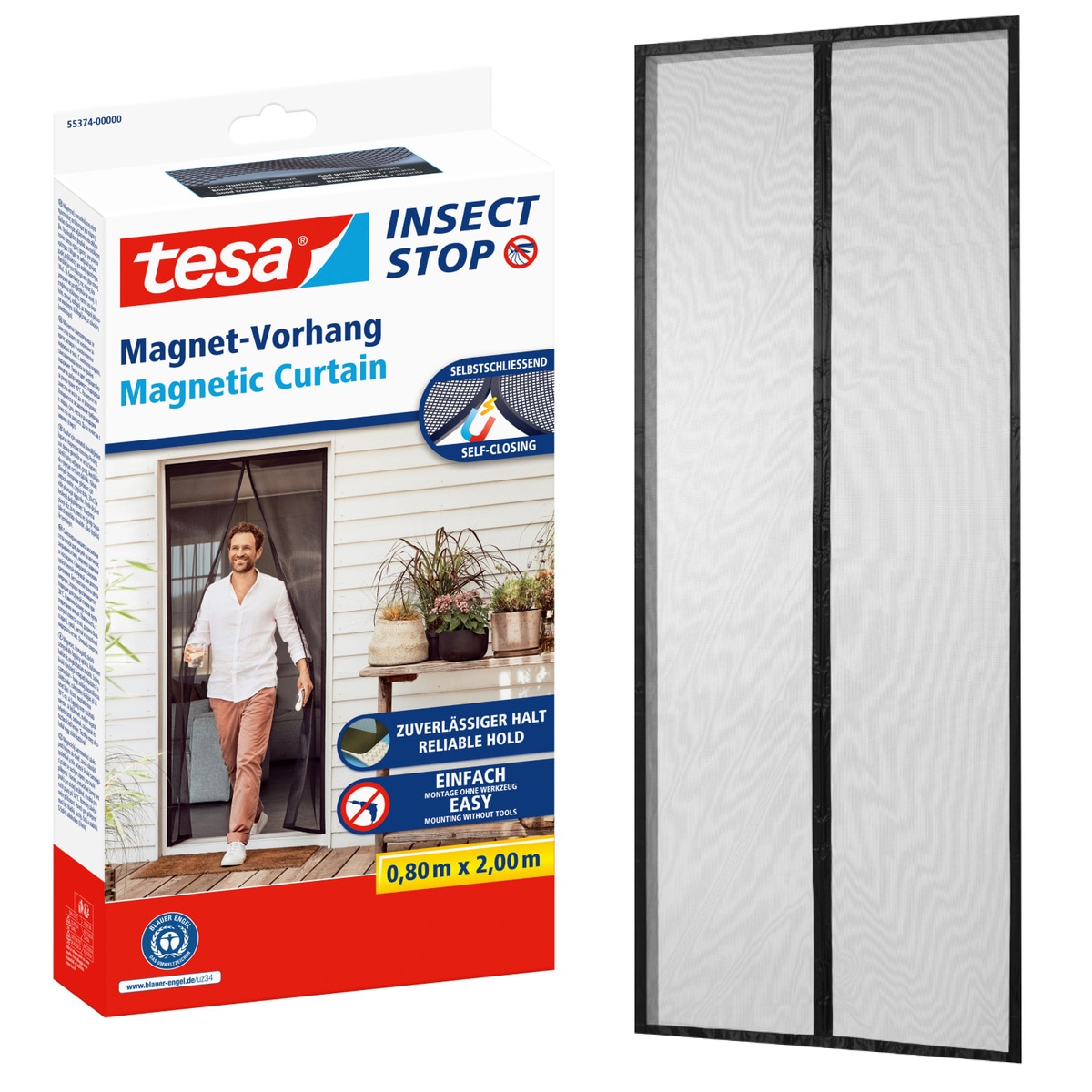 TESA Insektenschutz-Vorhang "Insect Stop Magnetvorhang selbstschließend, S - 0,80 m x 2,00 m", B/H: 80cm x 200cm, Insect Stop Magnetvorhang