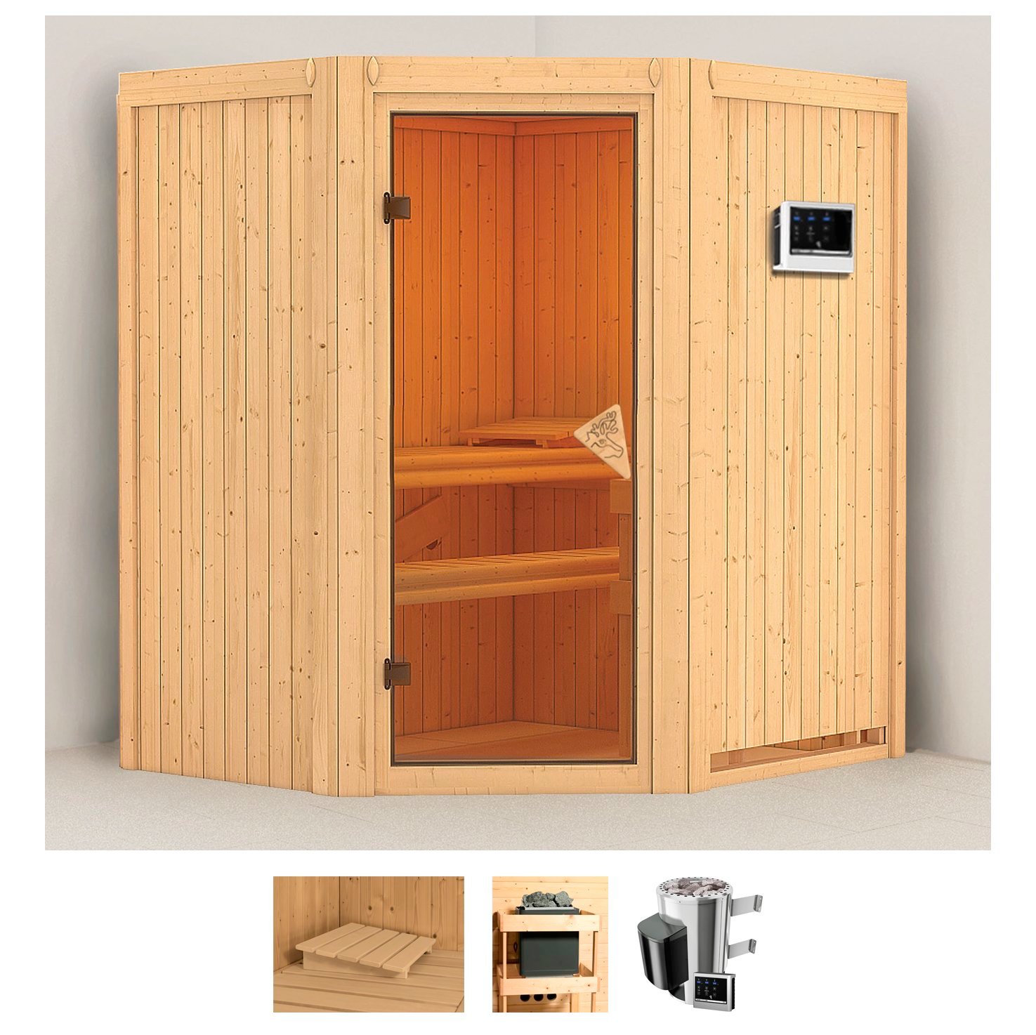 Karibu Sauna "Tomke" Set, Ofen 3,6 kW externe Strg.easy