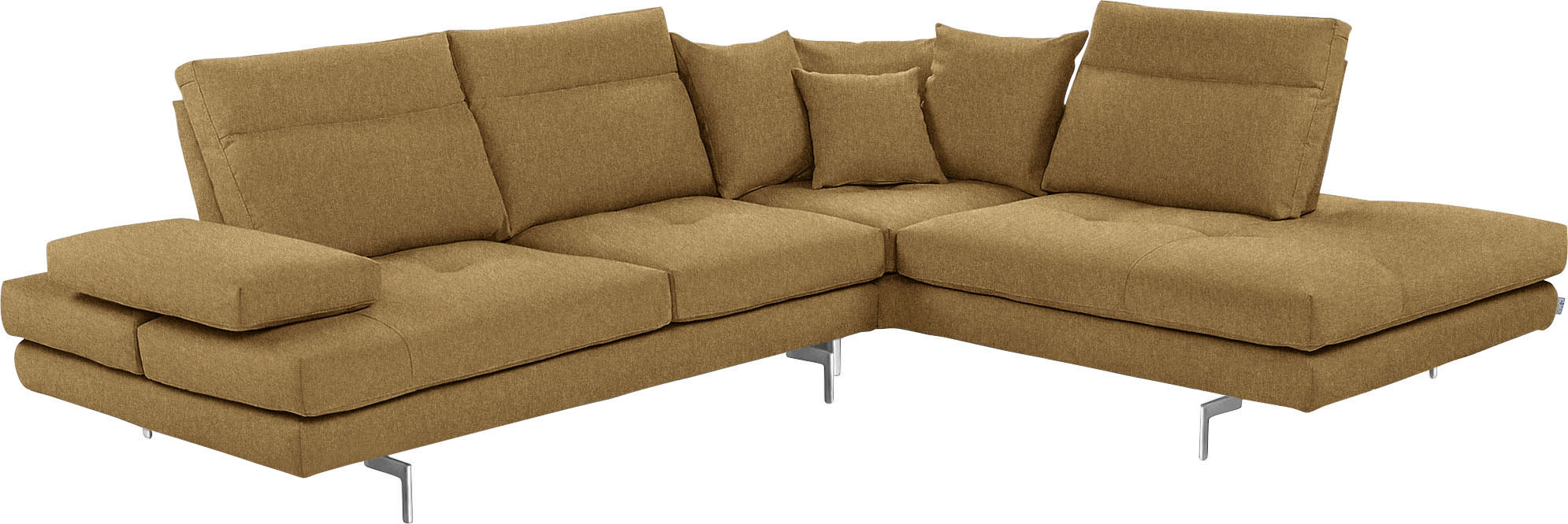 CALIA ITALIA Ecksofa "Toby Wing, B/T: 288/232 cm, Designsofa mit hohem Sitzkomfort, L-Form" Sitztiefenverstell.,wahlw. mit Kissen-Set, Füße chrom glänzend