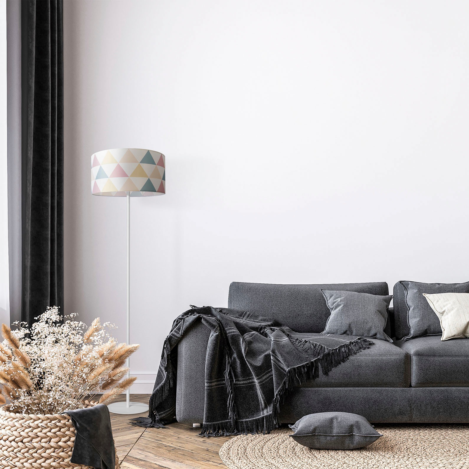Paco Home Stehlampe »Luca Delta«, Leuchtmittel E27 | ohne Leuchtmittel, Wohnzimmer Stoffschirm Dreieck Bunt Stehlampe Textil Standleuchte