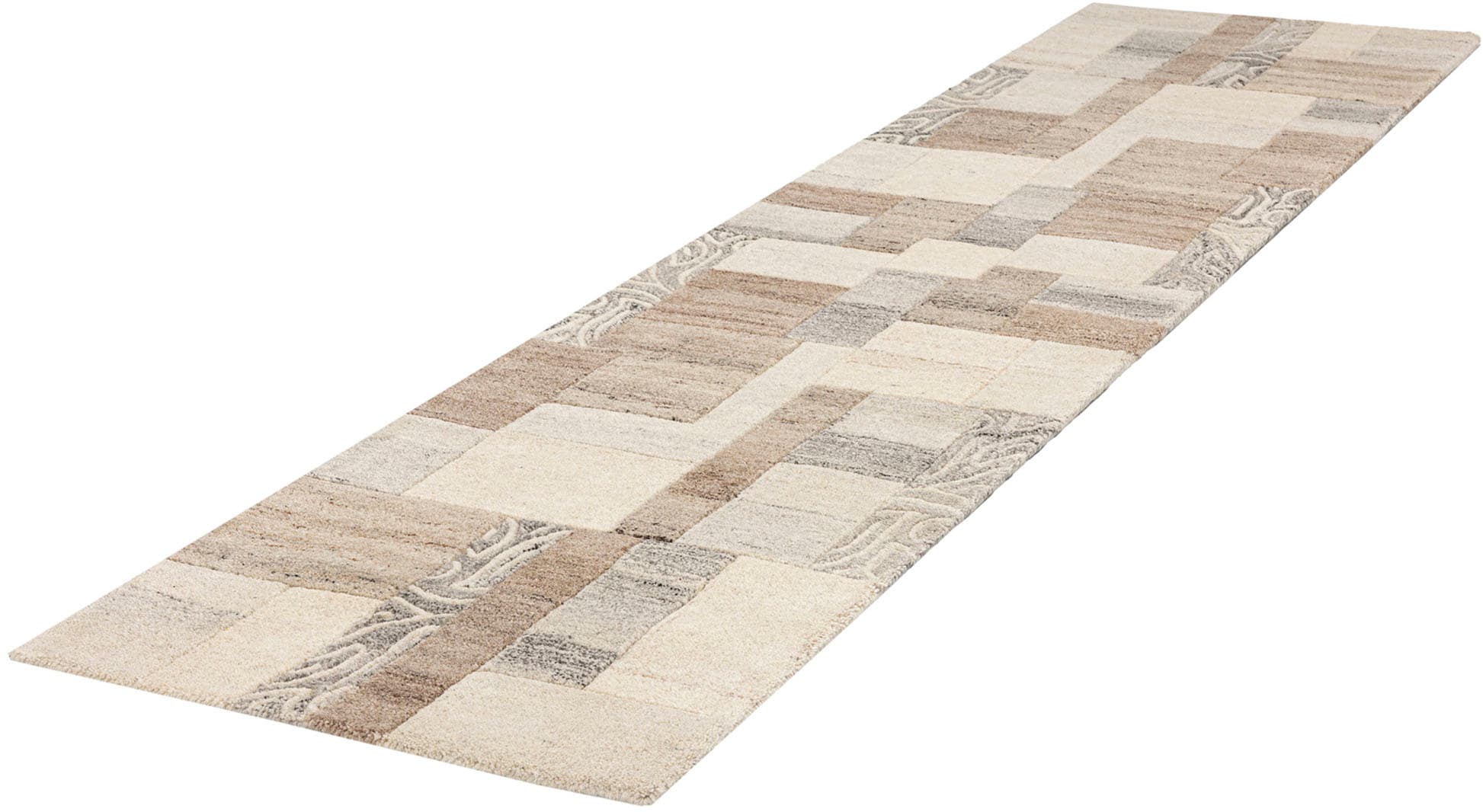   Läufer »Lola, Wolle, handgearbeitet, Patchwork Design« rechteckig 12 mm Höhe Teppich-Läufer, handgetuftet, Flur, Brücke