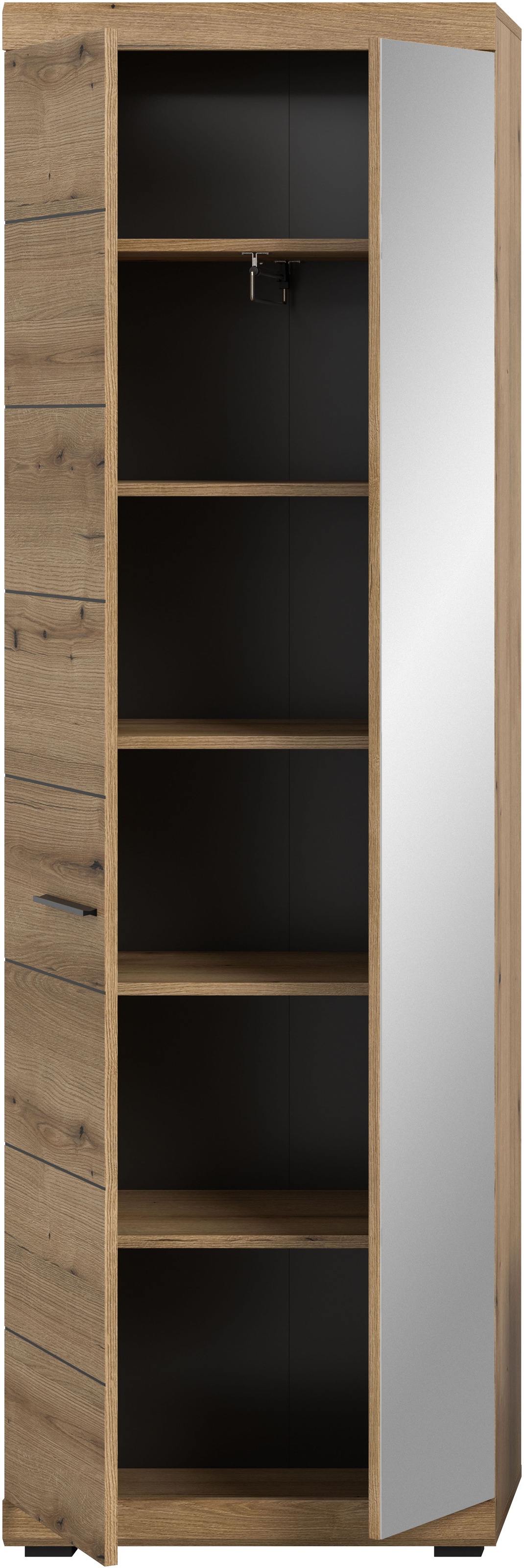 INOSIGN Garderobenschrank »Siena, Höhe 197cm, 2 Türen, 4 Einlegeböden, ausziehbare Kleiderstange«, (1 St.), Scout, Garderobenschrank Höhe 197 cm, 1 Spiegeltür, 6 Fächer