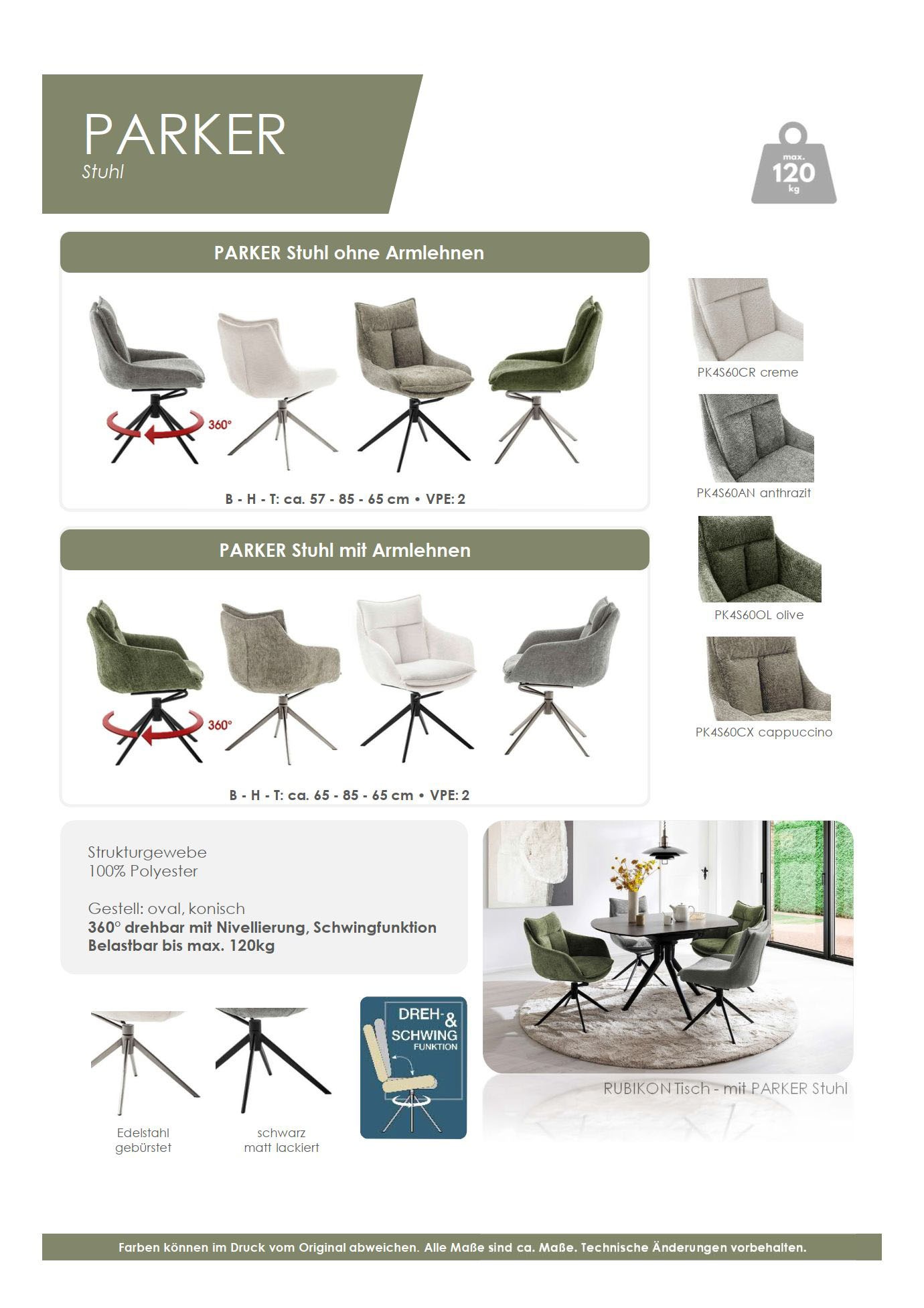 Thumbnail - MCA furniture Esszimmerstuhl "PARKER", Strukturstoff, (2er-Set), drehbar 360, Dreh- & Schwingfunktion, Belastbarkeit 120...