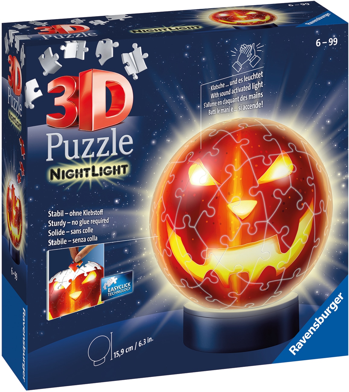 Ravensburger Puzzleball »Nachtlicht Kürbiskopf«, mit Leuchtsockel inkl. LEDs; FSC® - schützt Wald - weltweit