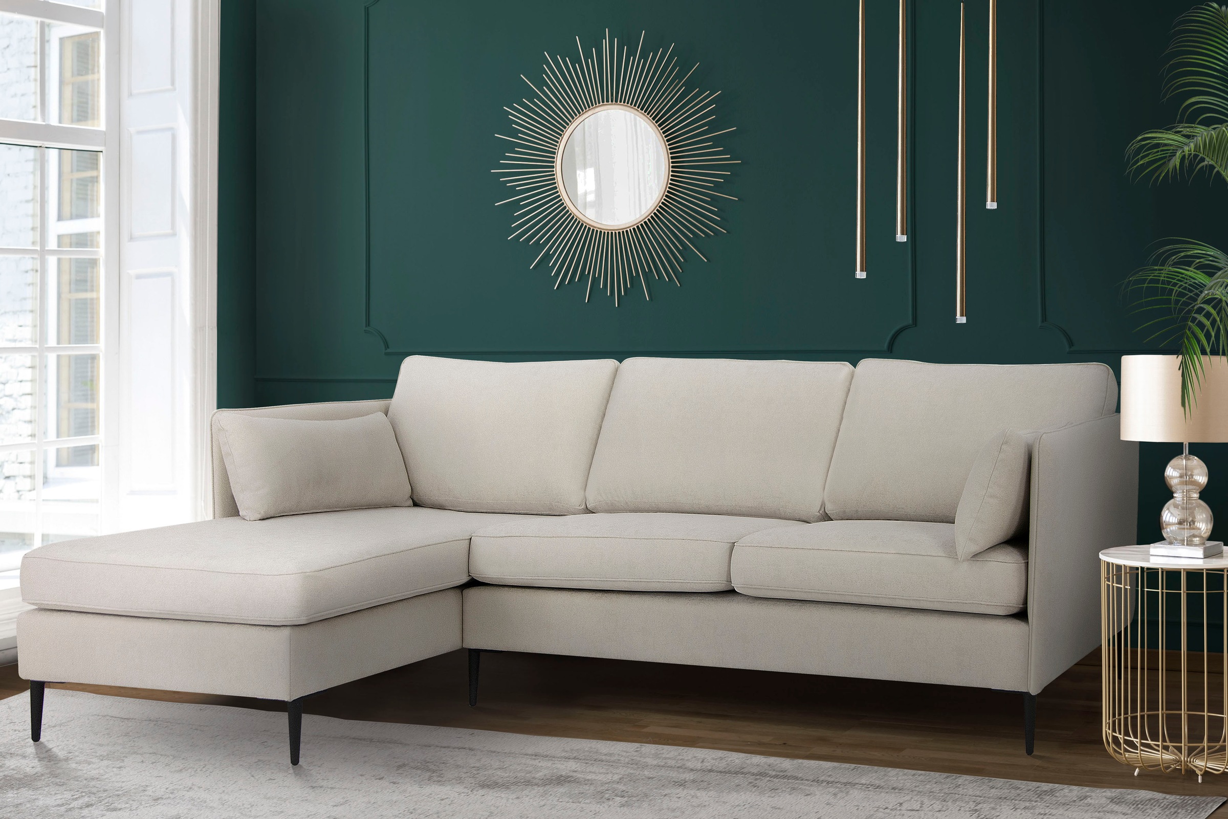 Leonique Ecksofa »Light L-Form«, inklusive loser Zierkissen, mit schmalen Armlehnen und Teleskopfüßen