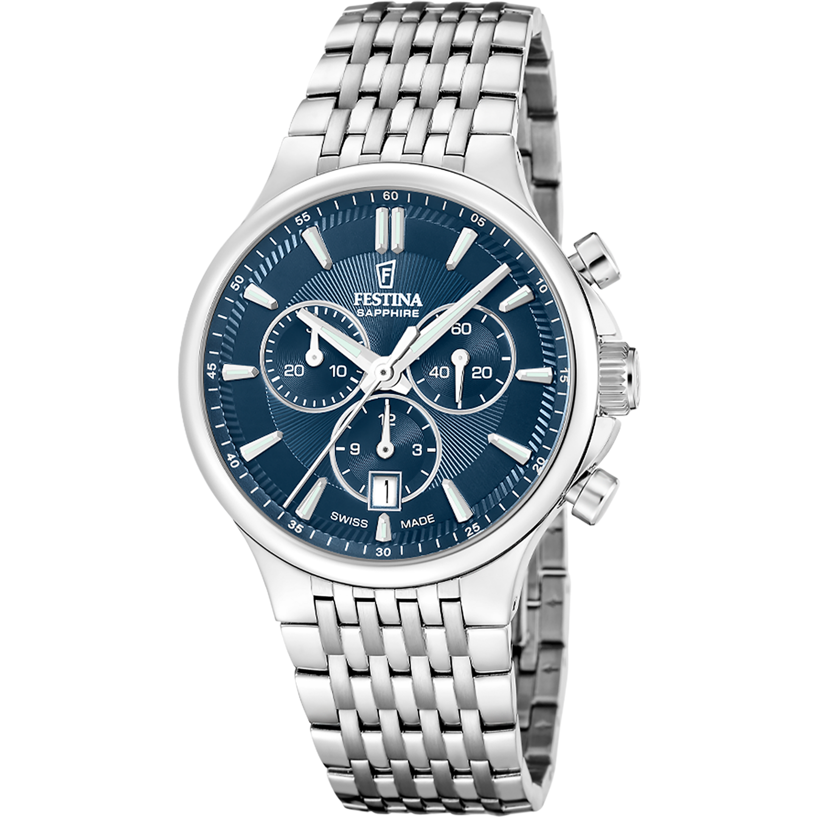 Festina Chronograph »Chrono« Quarzuhr, Armbanduhr, Herrenuhr, Swiss Made, Edelstahlarmband, analog