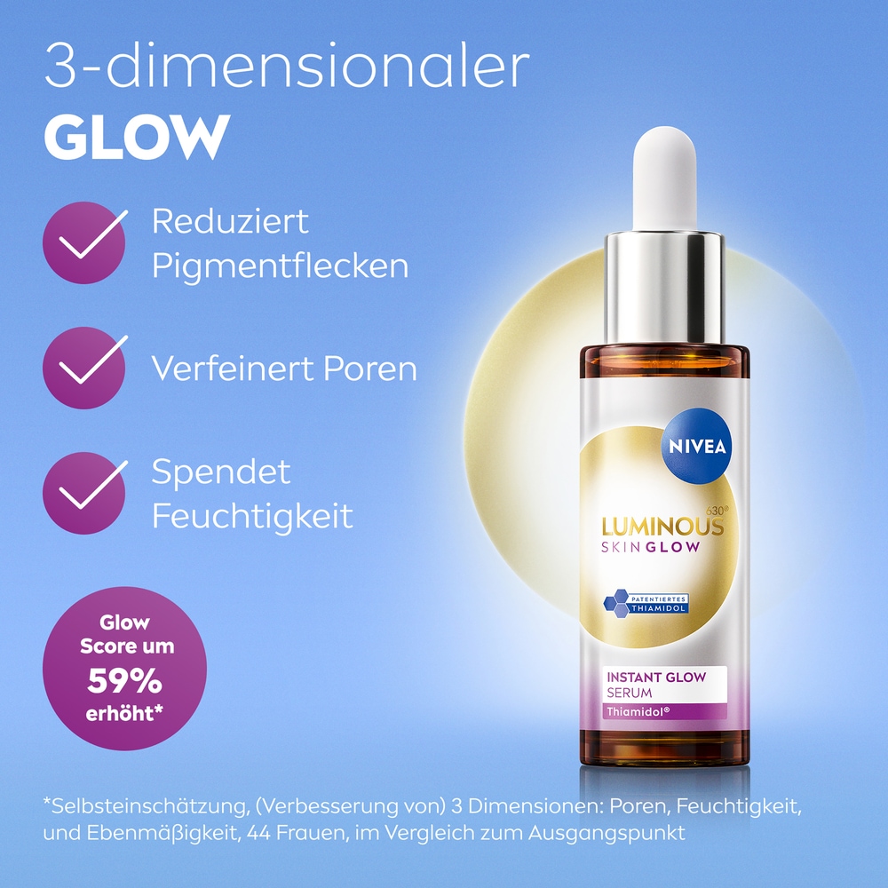 Nivea Anti-Falten-Serum »NIVEA LUMINOUS630® Skin Glow Instant Glow Serum«, leichte Textur, feuchtigkeitsspendend, pflegend