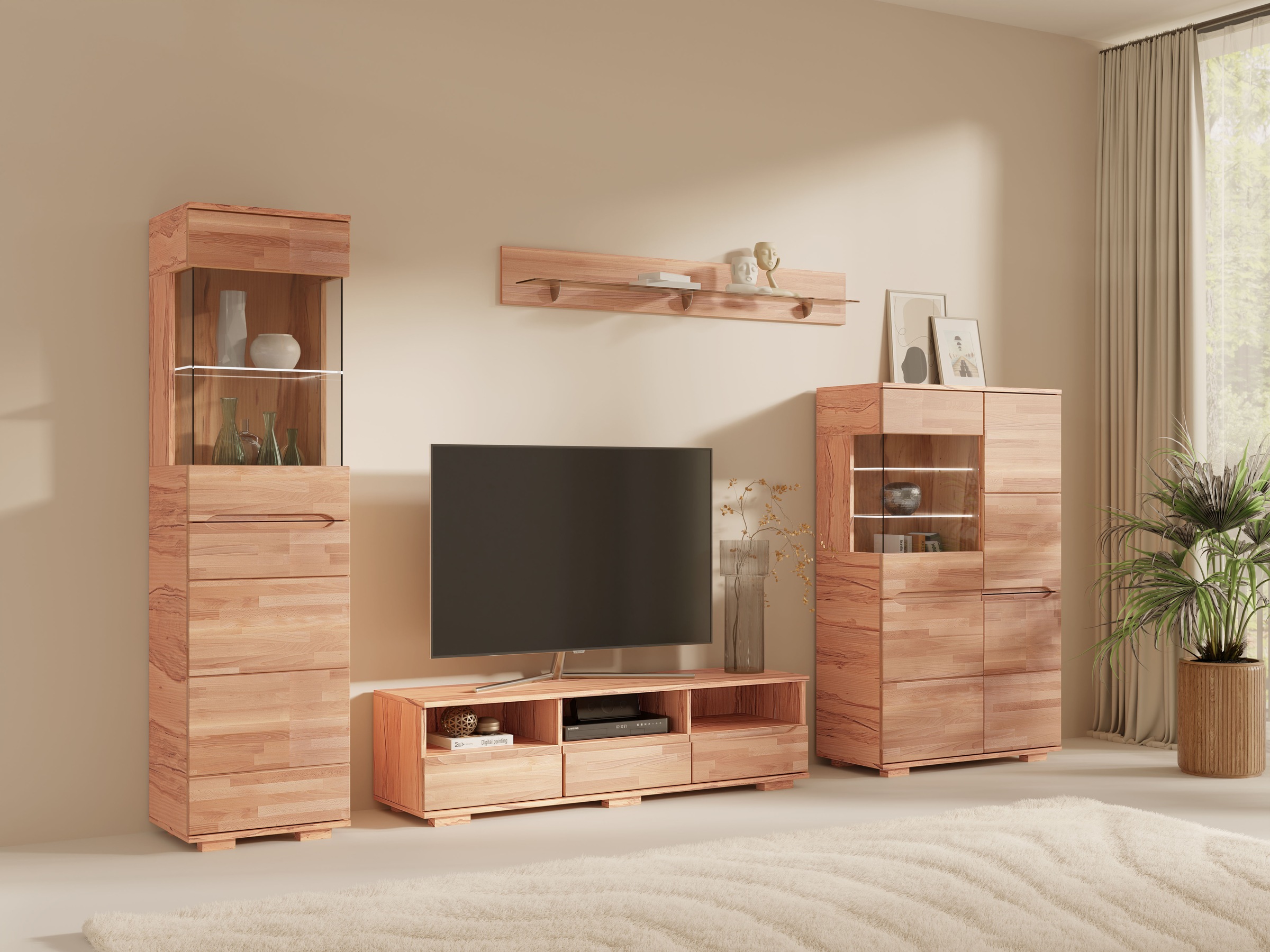 OTTO home Wohnwand "VETRO: besteht aus 2 Vitrinen, 1 Lowboard & 1 Wandregal, Wohnzimmer." 4 Stk. tlg.