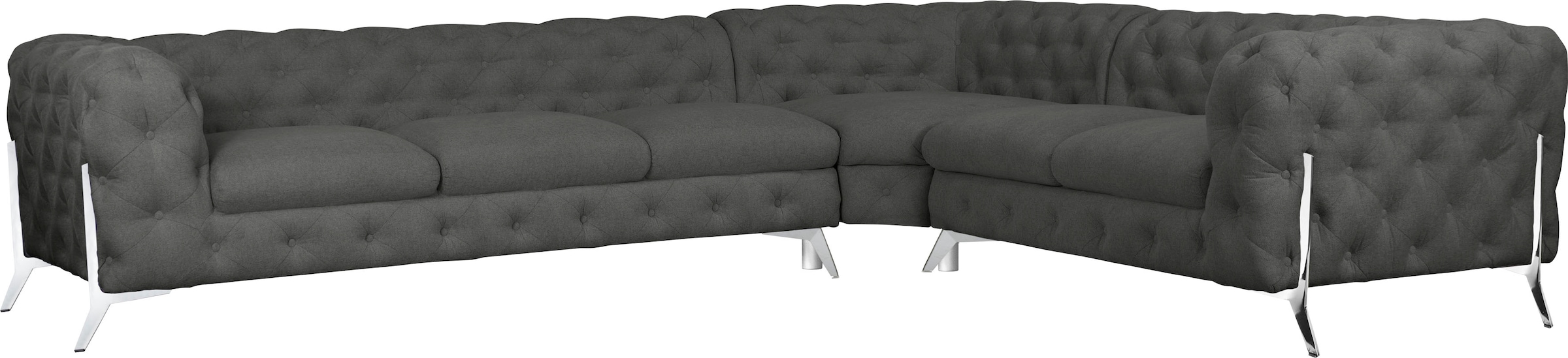 Leonique Chesterfield-Sofa "Amaury L-Form", großes Ecksofa, Chesterfield-Optik, Breite 323 cm, Fußfarbe wählbar