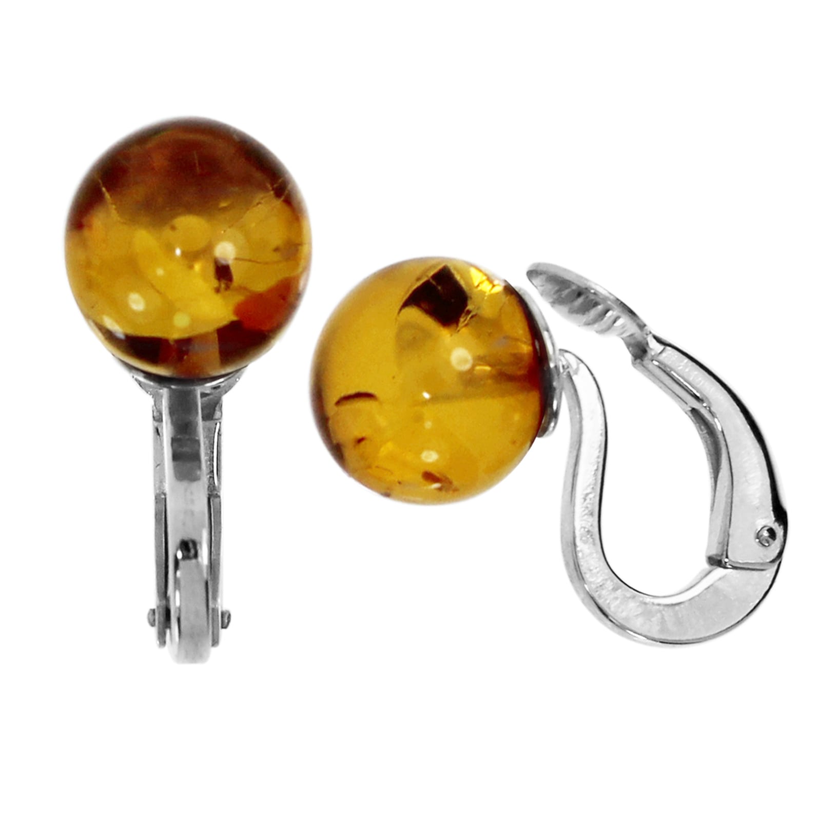 OSTSEE-SCHMUCK Damen Paar Ohrclips "- Kugel 10 mm - Silber 925/000 - Bernstein", Silber 925 (Sterlingsilber), silber, Silber 925 (Sterlingsilber),