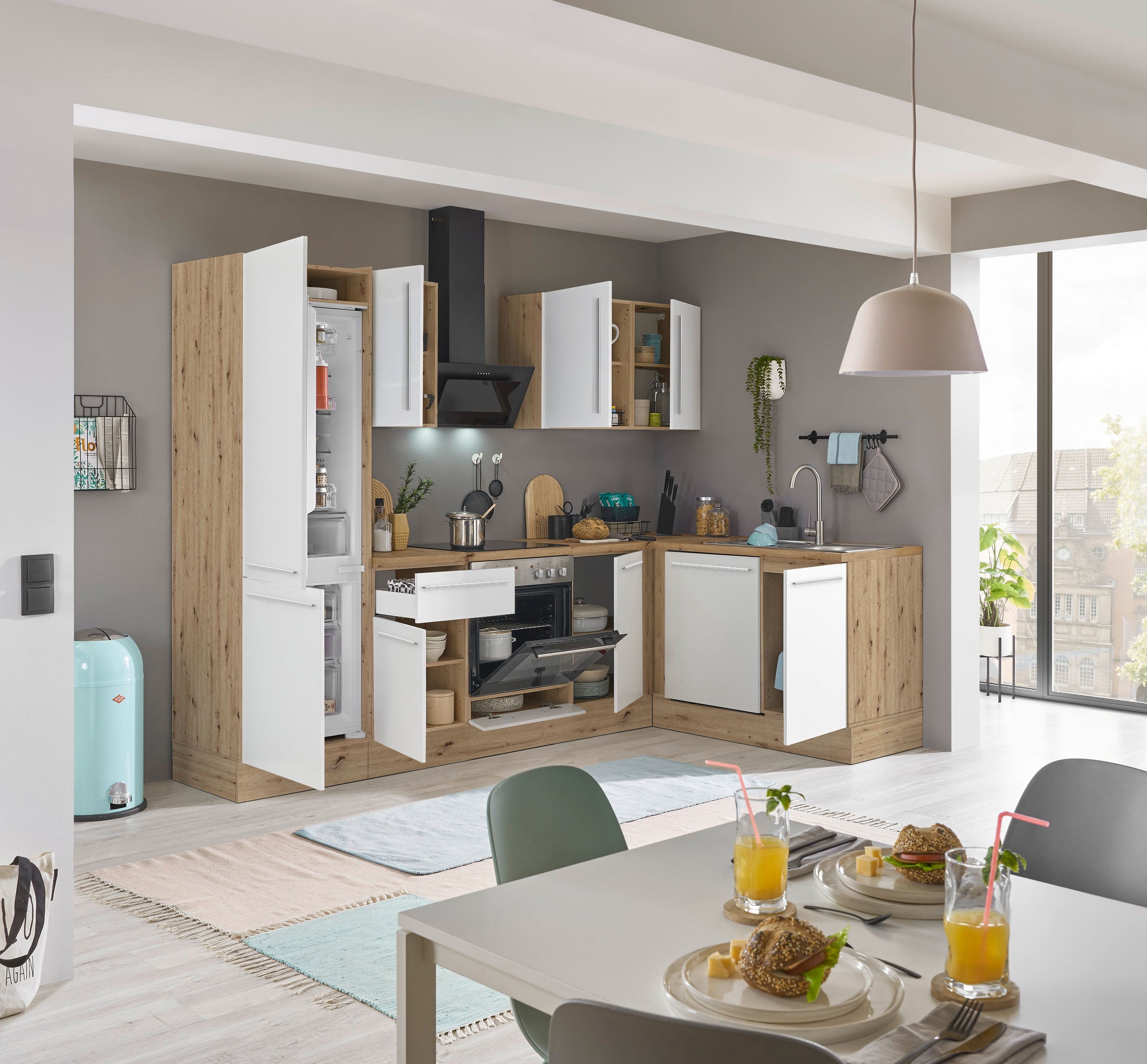 KOCHSTATION Winkelküche »Florida, Stellbreite 280x165 cm«, wahlweise mit E-Geräten, mit Softclose für Türen und Schubkästen