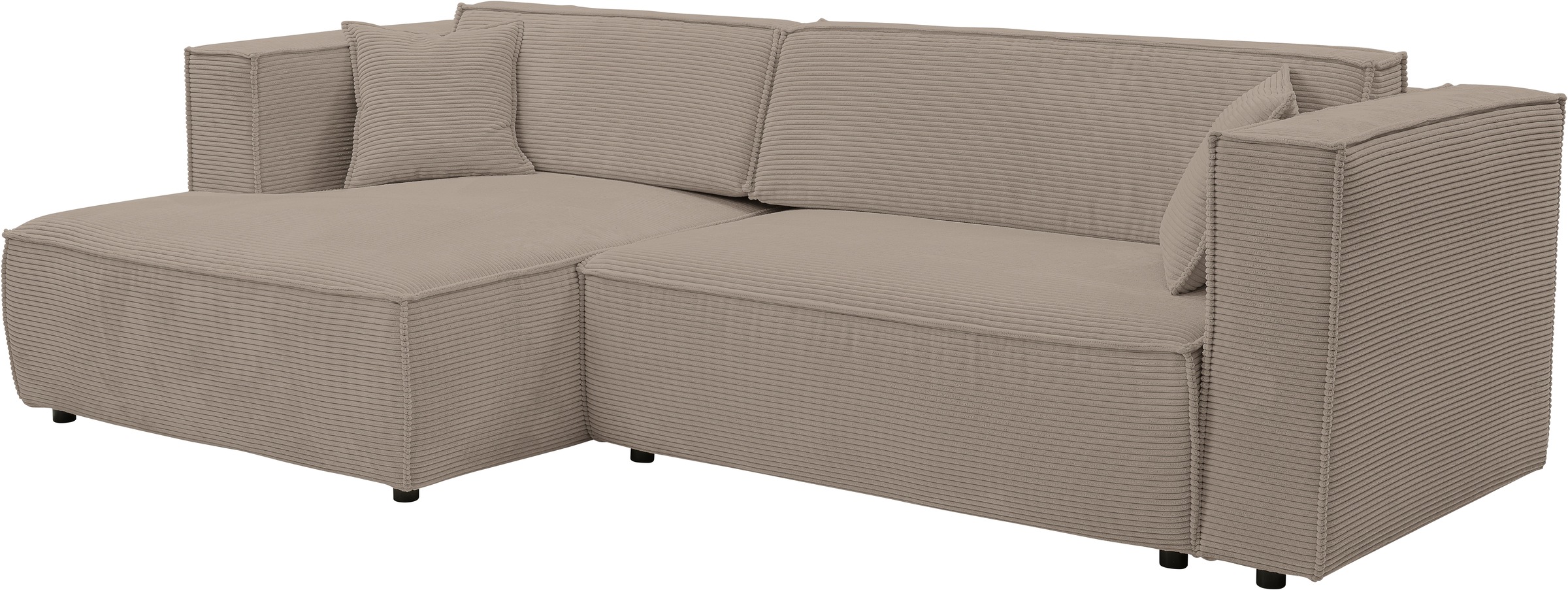 WERK2 Ecksofa »Atlanta-New, modernes Design, Stellmaße 280x147cm, L-Form, Kedernaht«, hoher Komfort, Schlaffunktion & Bettkasten, Cord, Greige