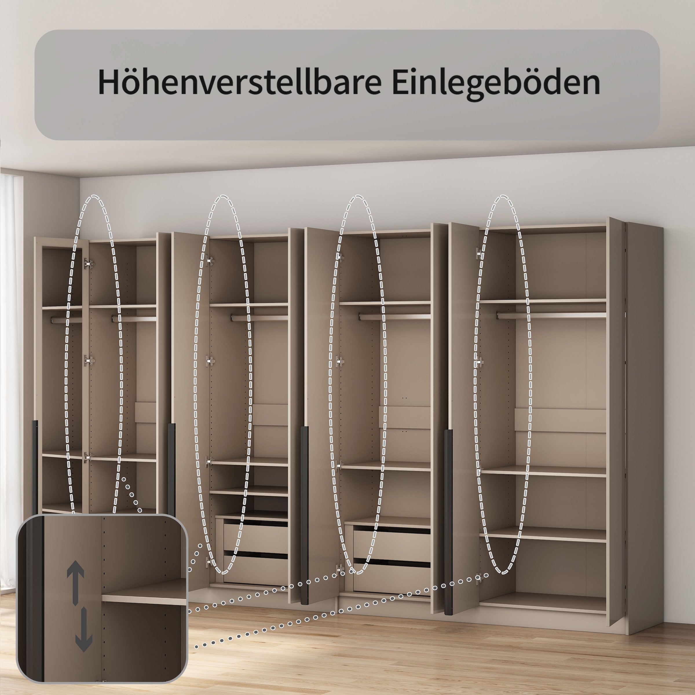OTTO home Kleiderschrank »Annor Schlafzimmerschrank Breite 323 cm hochglanz Schrank Garderobe« Drehtürenschrank mit perfekter Innenausstattung - elegante Türgriffe