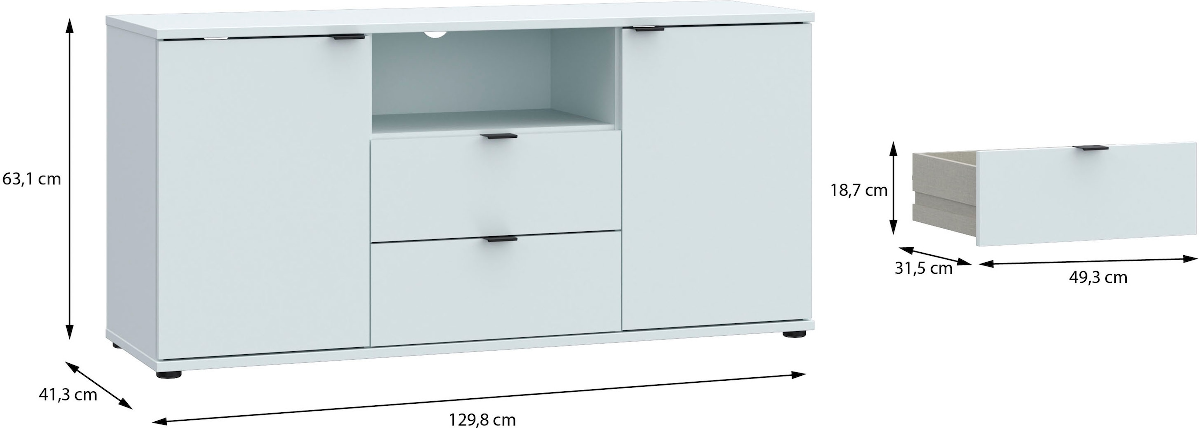 FORTE Lowboard »Ganymede«, (Breite 129,8cm), TV Board, Stauraum, Schublade; Metallgriffe, Kabelführung
