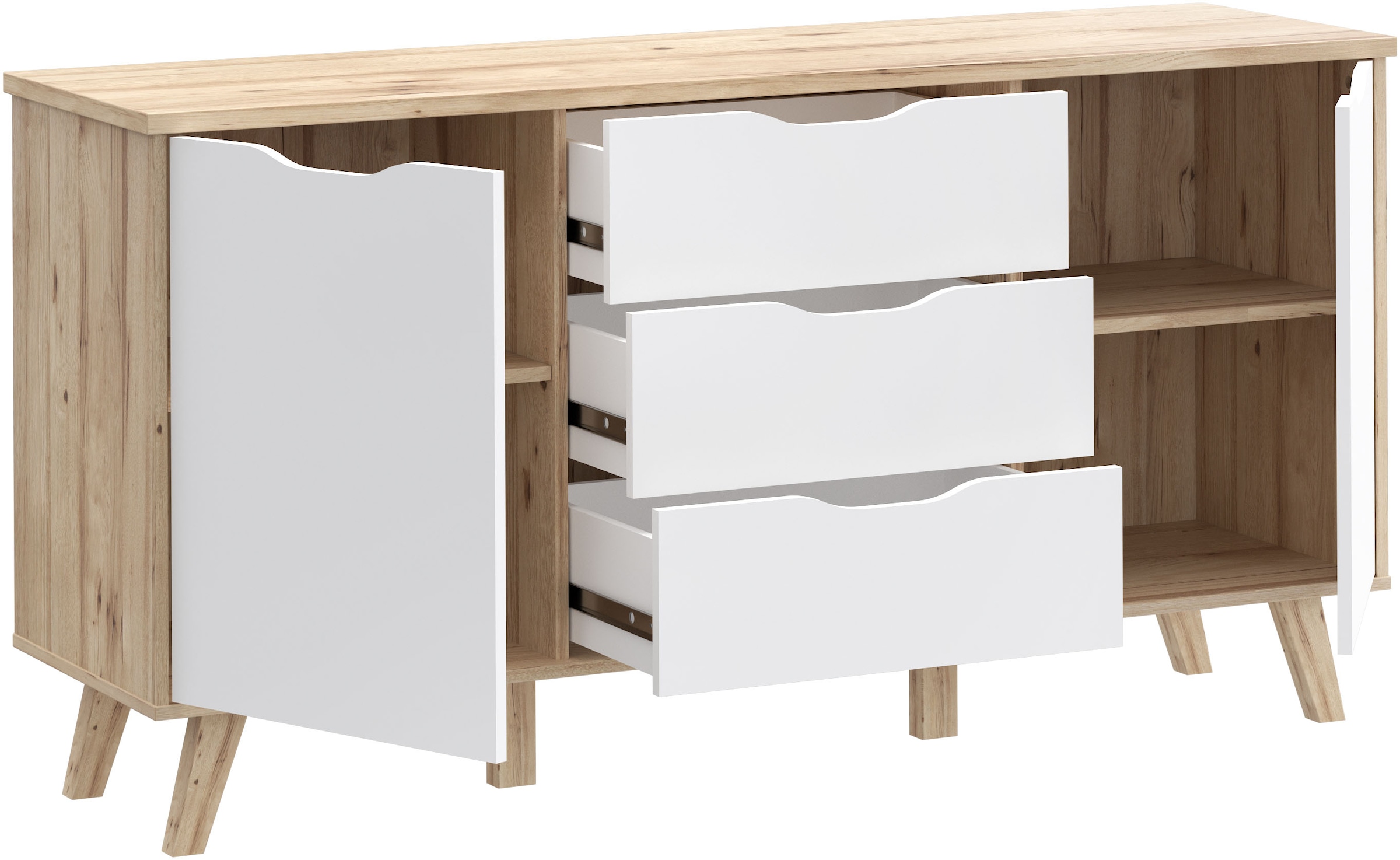 FORTE Sideboard »Vankka Anrichte«, (B/H/T 149,1/76,7/41,7 cm), Sideboard, ca. 150 cm breit, Türen, Schubkästen, Echtholzbeine