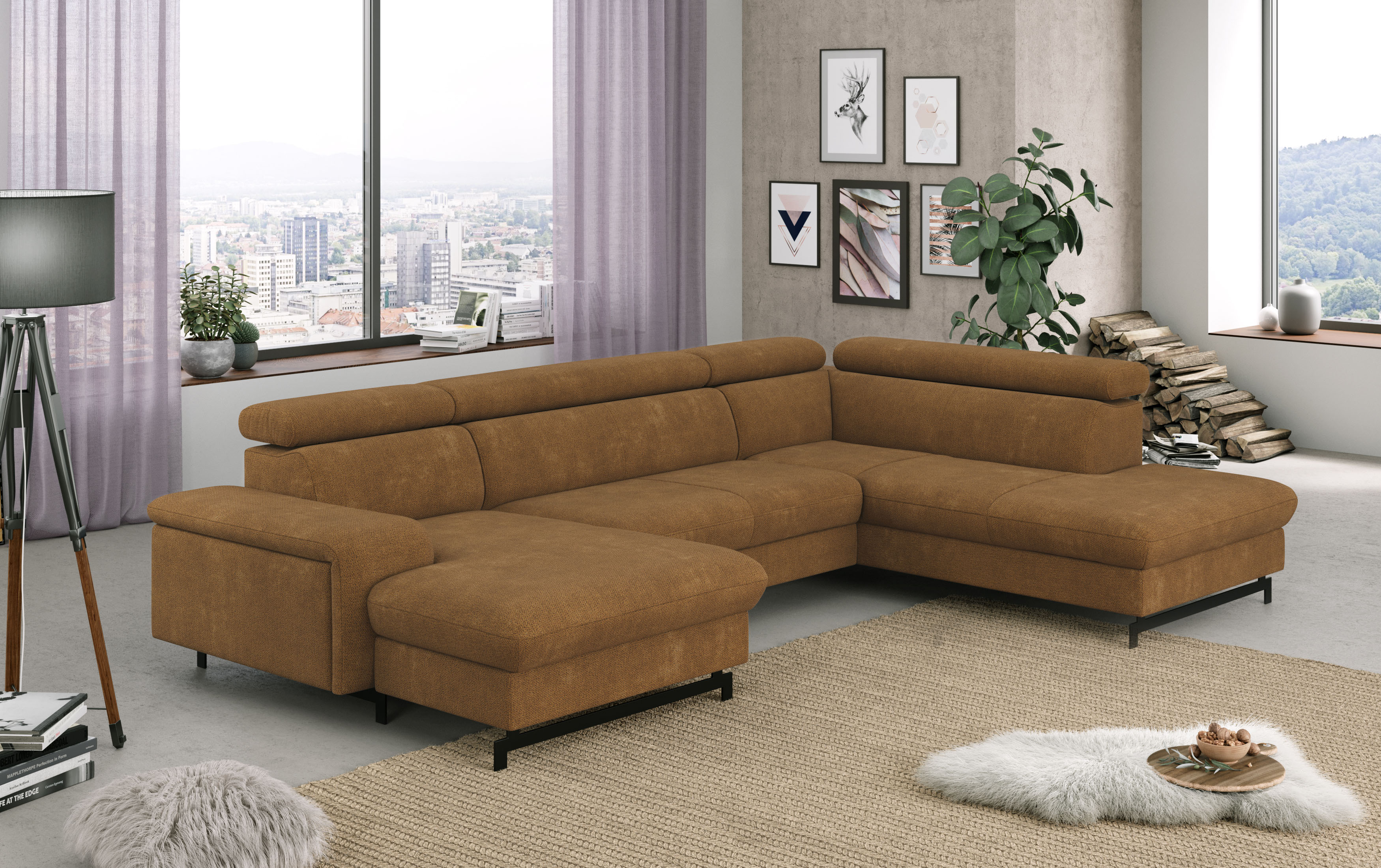 COTTA Wohnlandschaft "Emma U-Form, B: 328 cm" mit Kopfteilverstellung, optional Schlaffunktion & Bettkasten