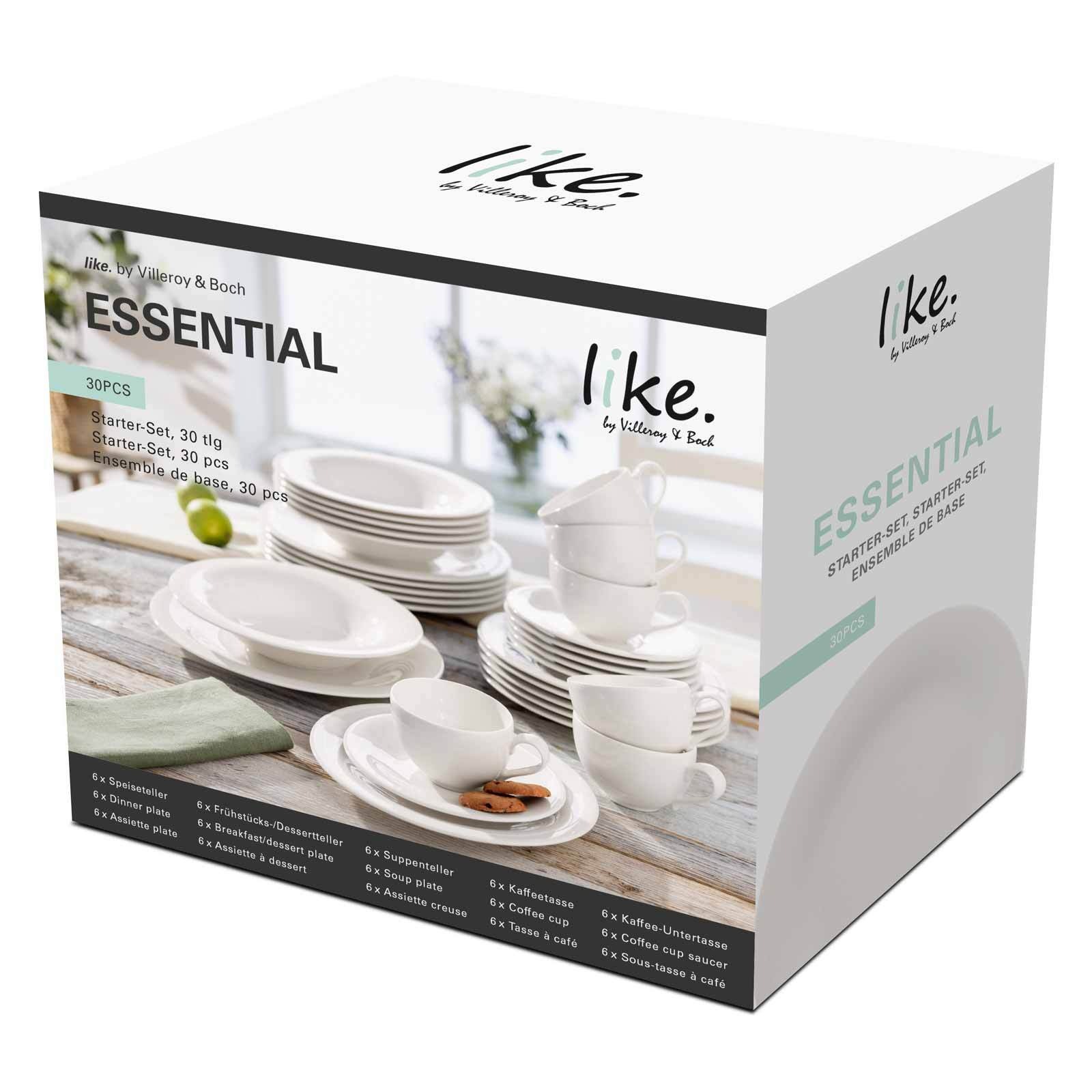 like. by Villeroy & Boch Geschirr-Set »Teller-Set Essential 30er Set weiß« Spülmaschinenfest, Mikrowellensicher
