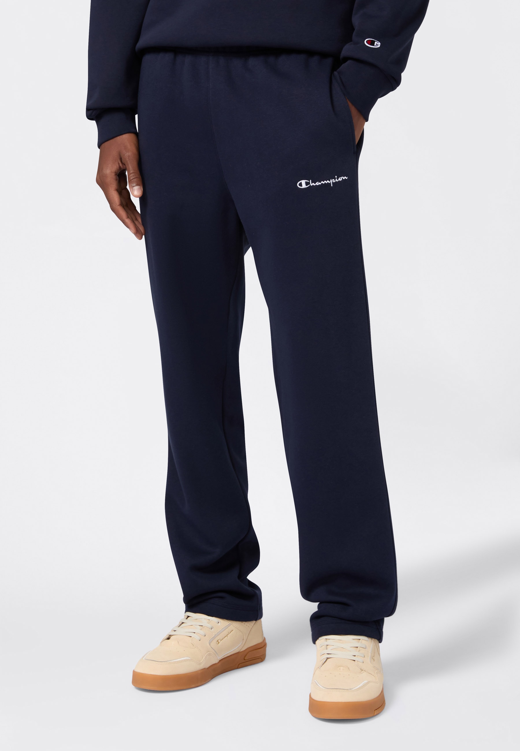 Champion Jogginghose "ICONS Straight Hem Pants Fleece" atmungsaktives Material, aus Baumwolle und Polyester