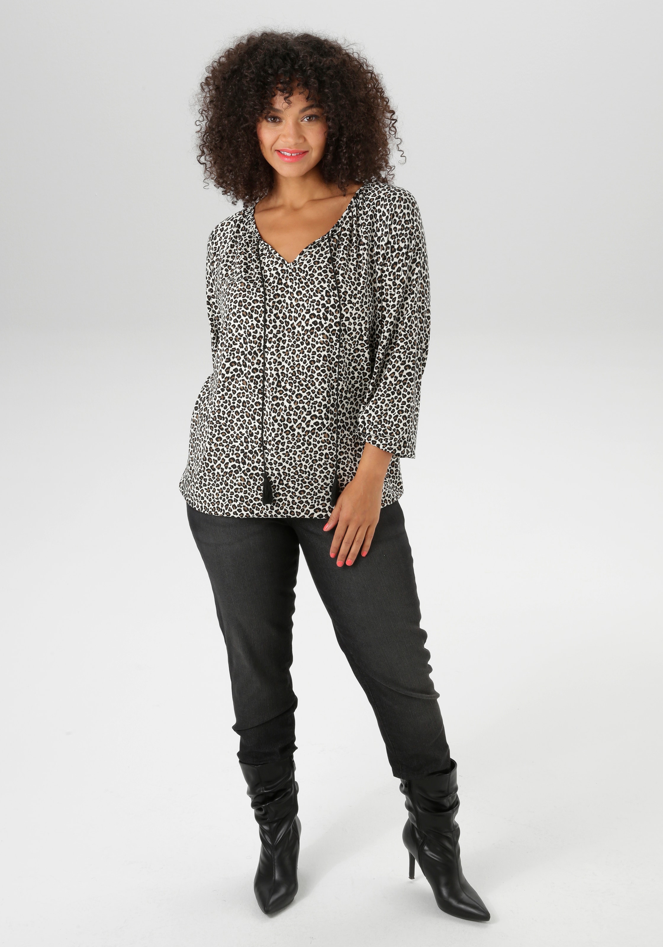 Aniston PLUS Langarmshirt mit modischen Leoprint günstig online kaufen