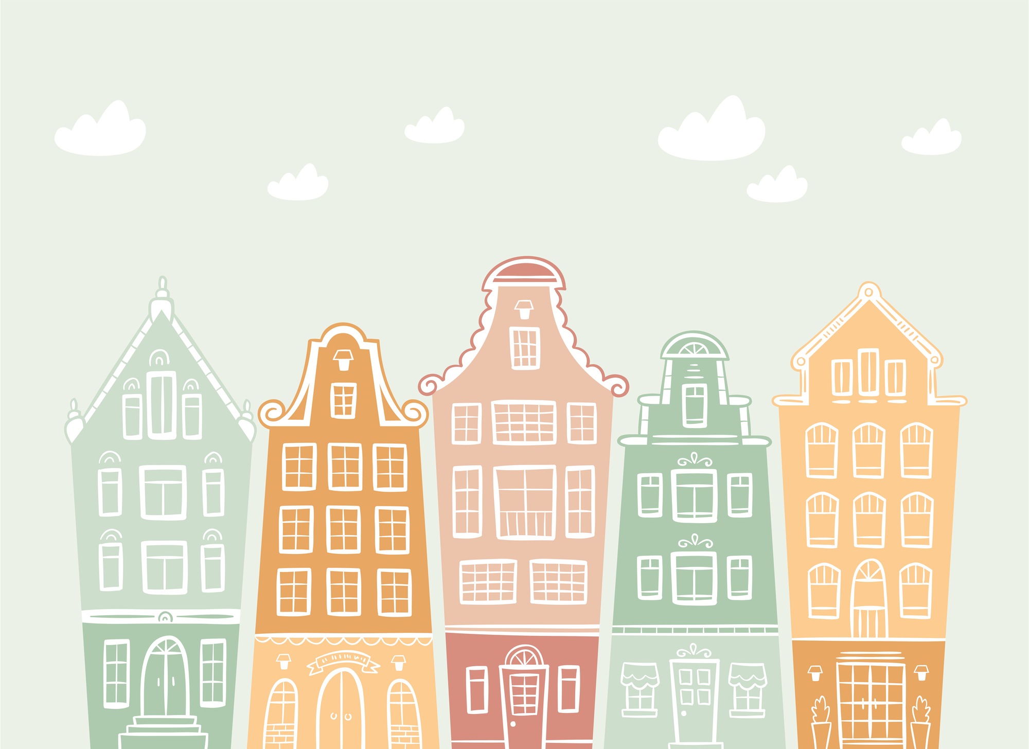 A.S. Création Vliestapete »Fototapete bunte Altstadthäuser Pastell Kinder« matt strukturiert