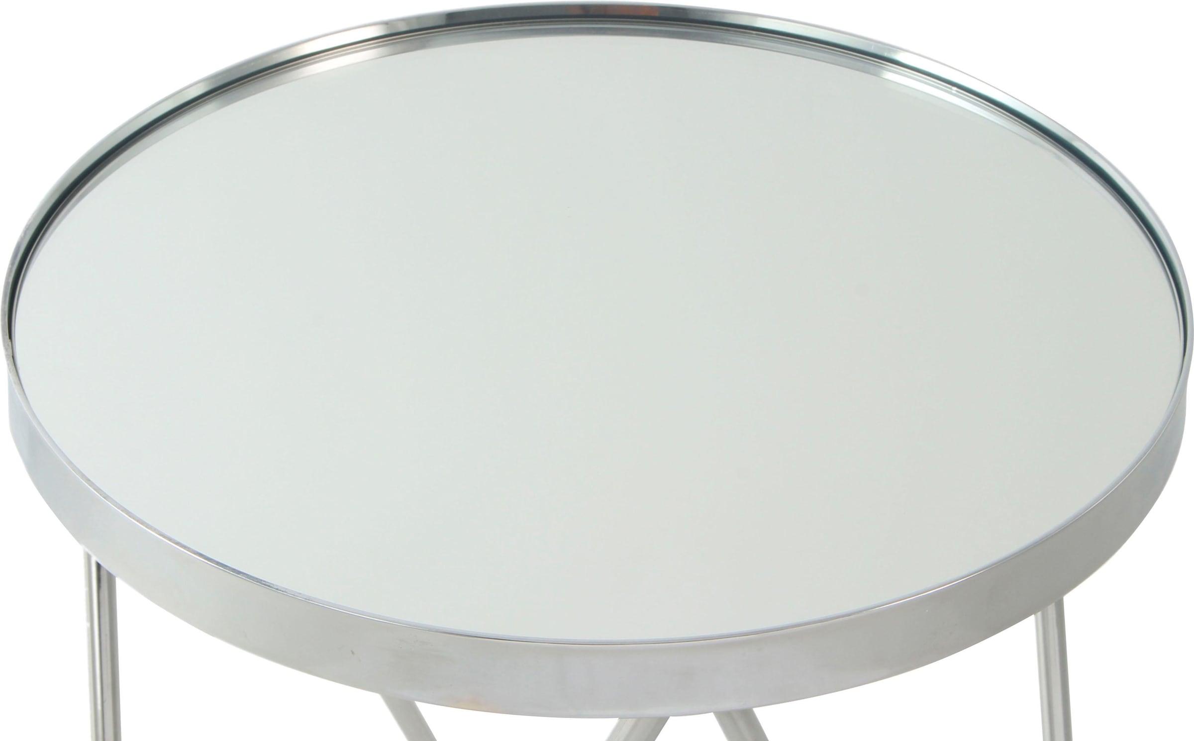 Kayoom Beistelltisch »Bonnie, modernes Gestell in Dreiecksform«, (1 St.), Ablagefläche aus Spiegelglas, modernes Gestell in Dreiecksform