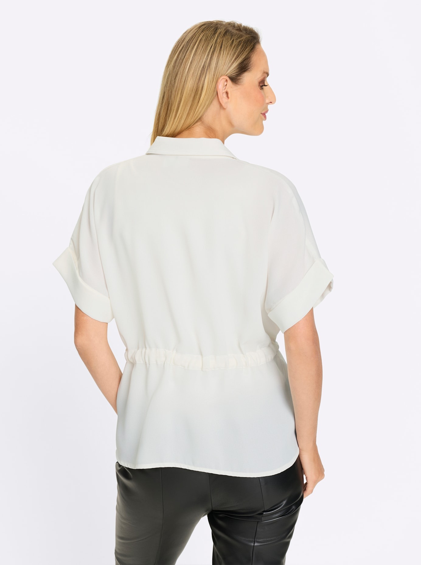 Kurzarmbluse HEINE, Damen, Gr. 40, weiß, 100% Polyester, unifarben, V-Ausschnitt, Blusen 2