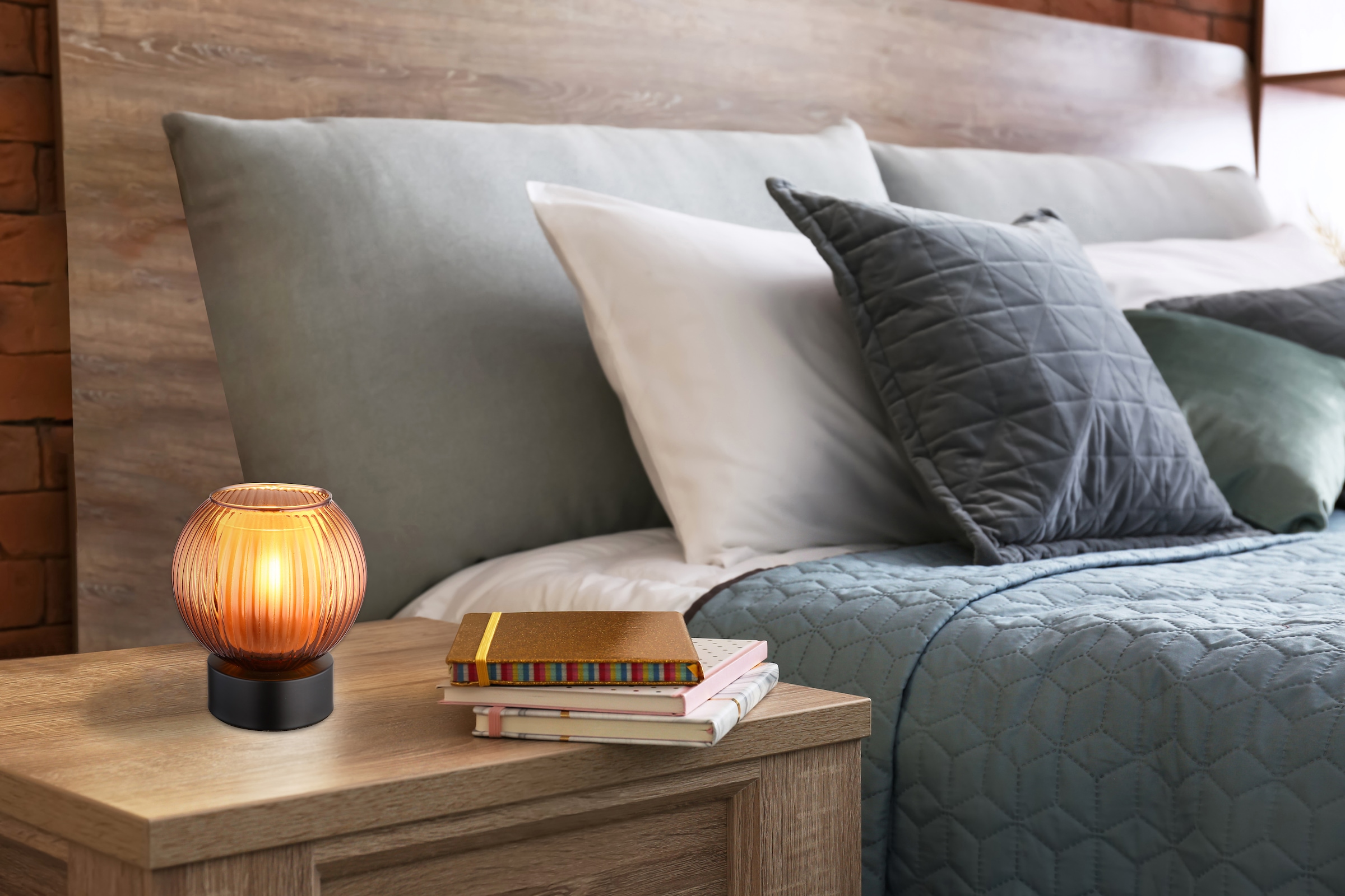 GLOBO LIGHTING Tischleuchte »ZUMBA« E27 1 Stk. Tischlampe Glaskugel bronzefarben Schlafzimmer Flur Wohnzimmer