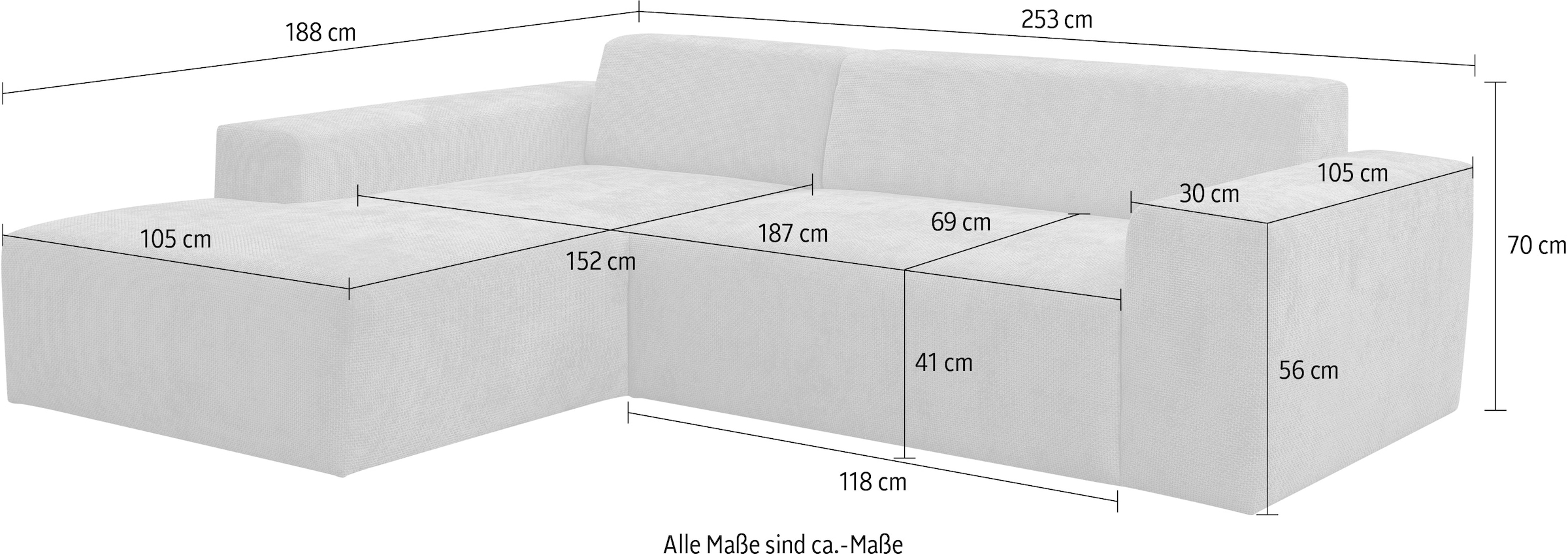 WERK2 Ecksofa »Zeus-L modern und zeitlos, Breite 253cm, bequemes Sofa«, Curvy Trend Ecksofa mit urbaner Optik