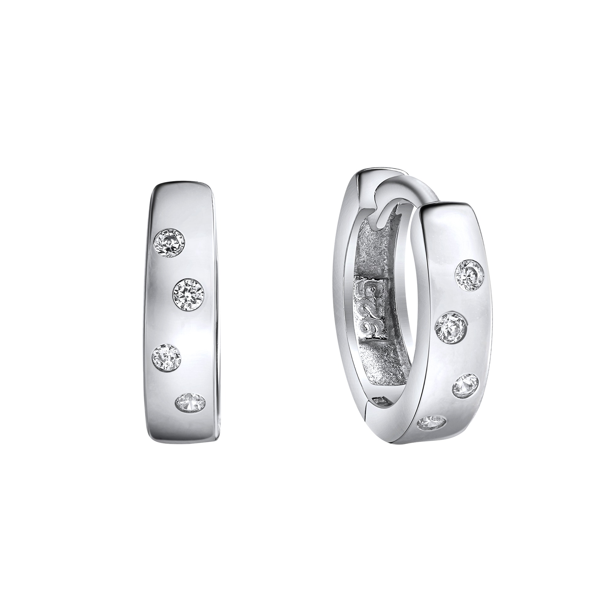 Paar Creolen VIVANCE "925-Sterling Silber rhodiniert Zirkonia", silber (weiß, weiß), Ohrringe, Damen, one-size, Silber 925 (Sterlingsilber)