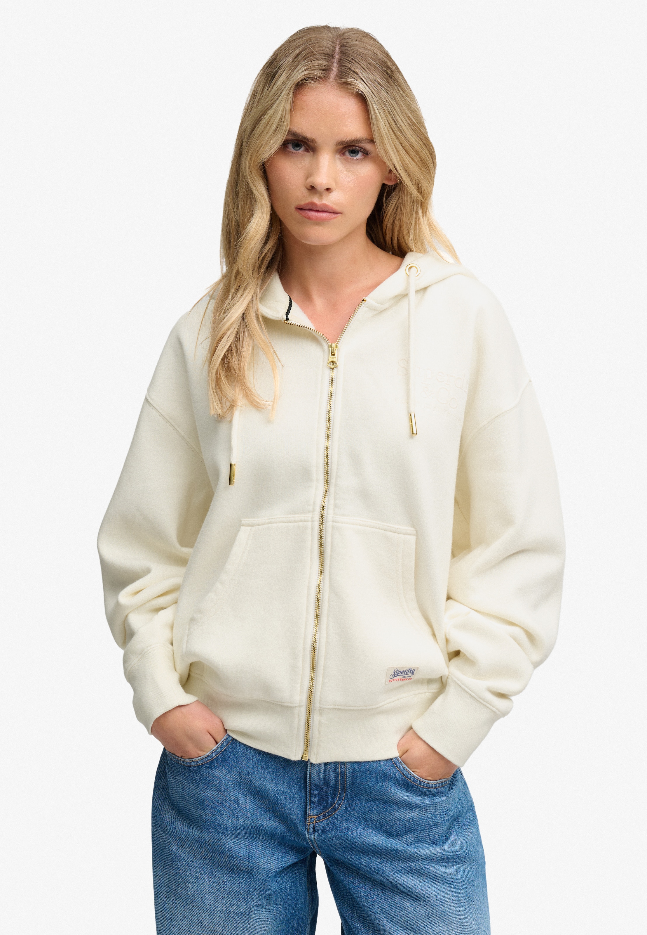 Superdry Kapuzensweatjacke "LUXE CASUAL ZIPHOOD" Baumwollmischung, relaxed fit