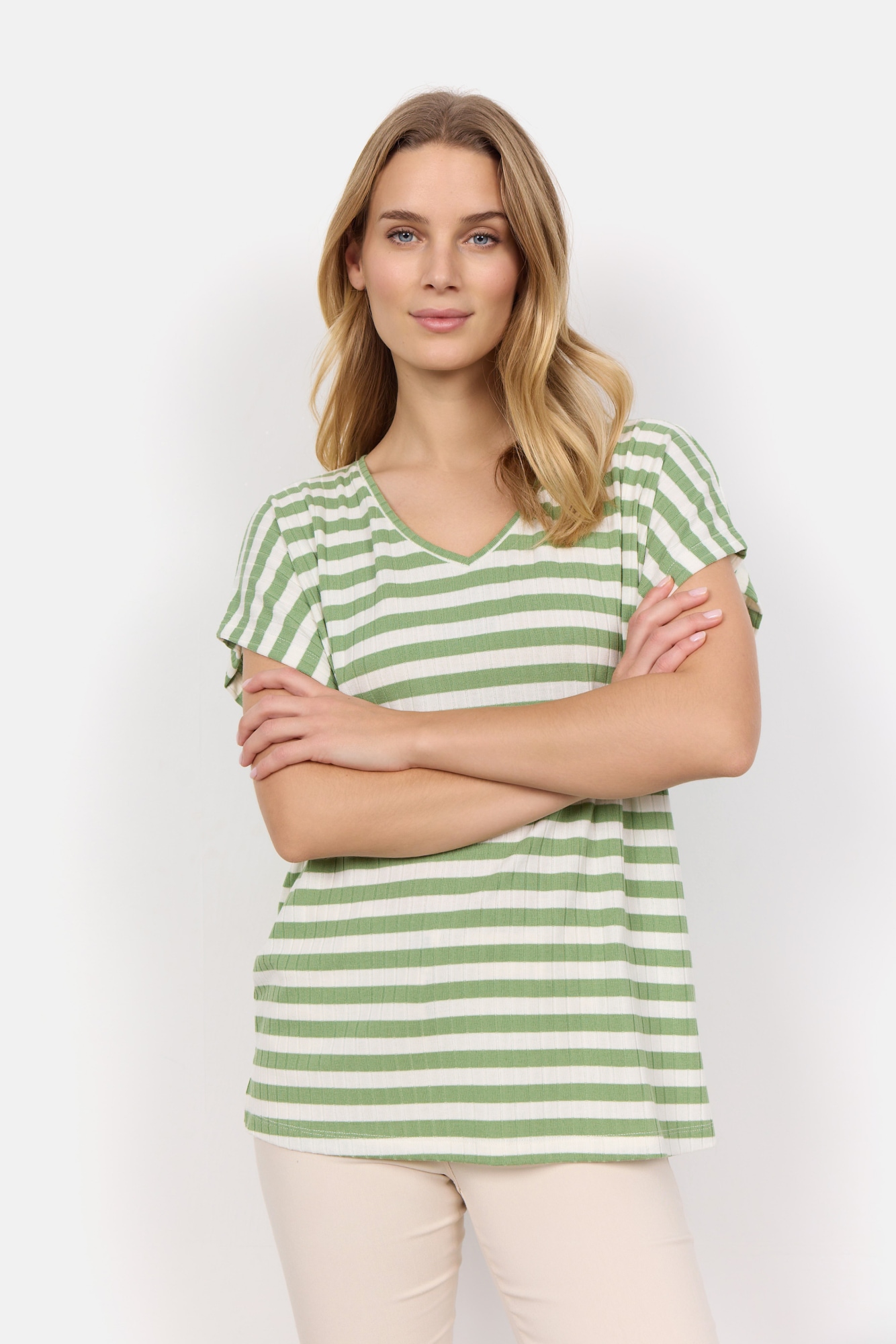 Kurzarmshirt »SC-KAIZA 3«, T-Shirt, Basicmit V-Ausschnitt und Streifen-Optik