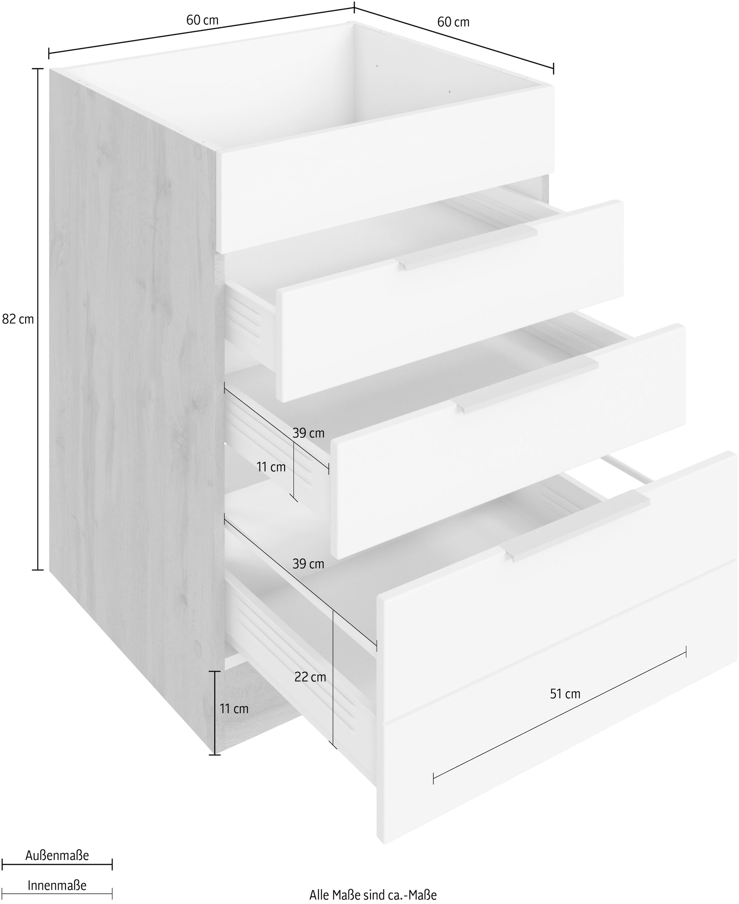 KOCHSTATION Kochfeldumbauschrank »KS-Luhe«, 60 cm breit, hochwertige MDF-Fronten mit waagerechter Lisene