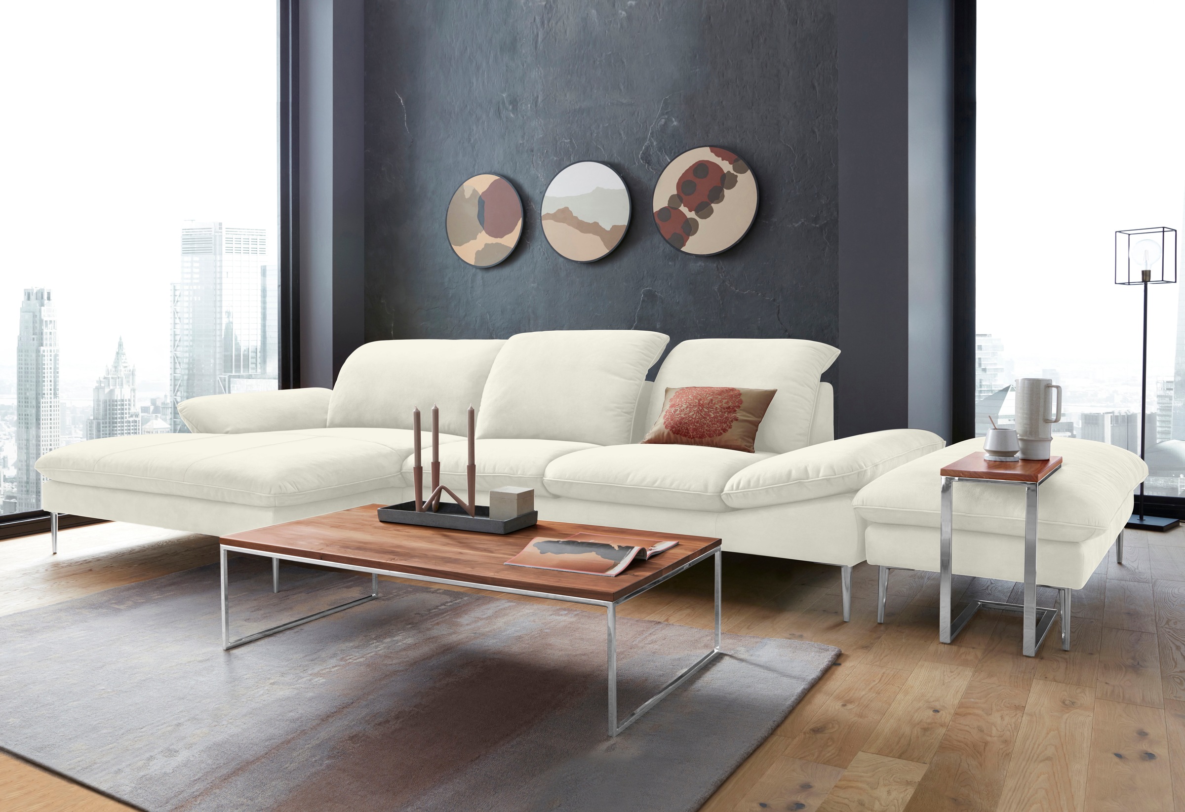 W.SCHILLIG Ecksofa »enjoy&MORE, Designsofa, bequem, zeitlos und elegant, L-Form«, mit Sitztiefenverstellung, Füße Chrom glänzend, Breite 340 cm